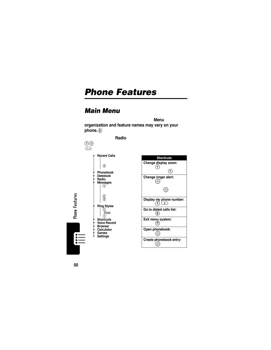 Motorola C332T manual Phone Features, Main Menu 