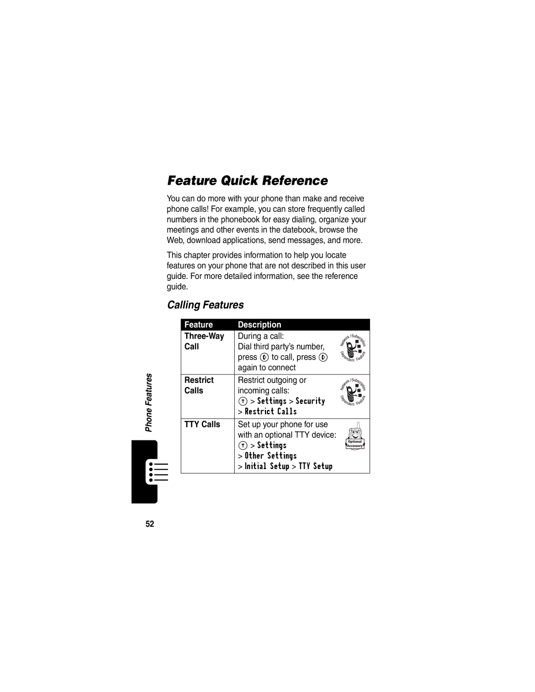 Motorola C332T manual Feature Quick Reference, Calling Features 