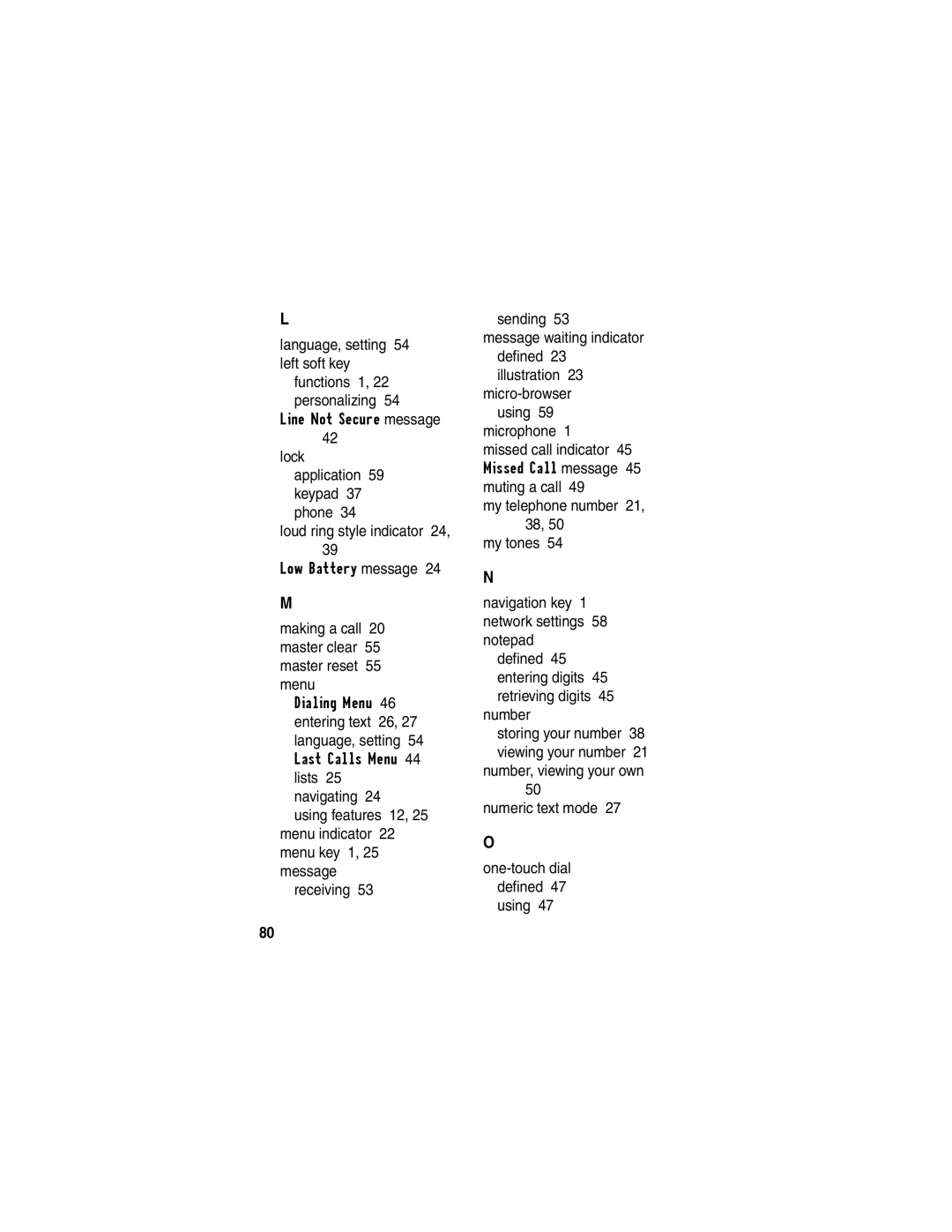 Motorola C332T manual Numeric text mode One-touch dial defined 47 using 