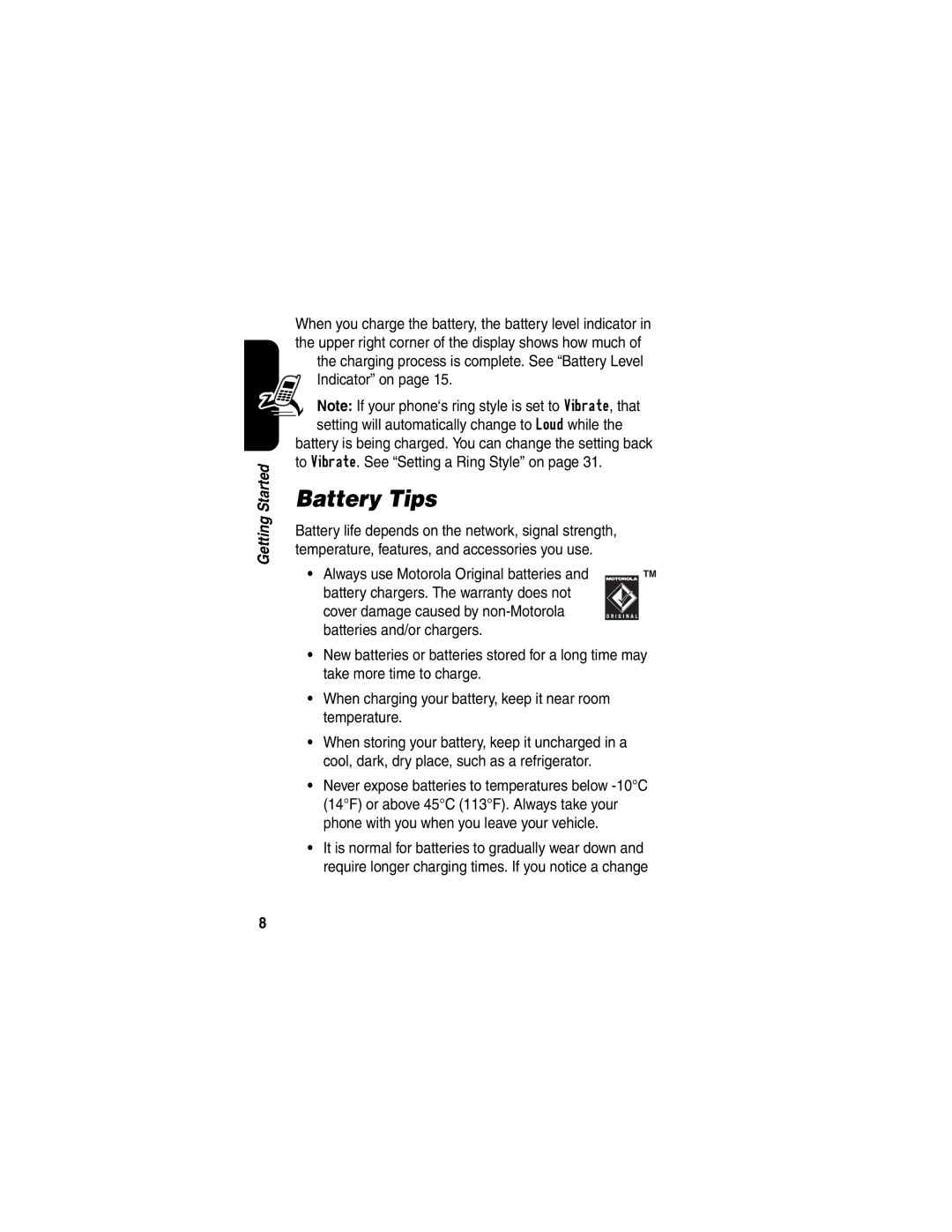 Motorola C341 manual Battery Tips, Indicator on 