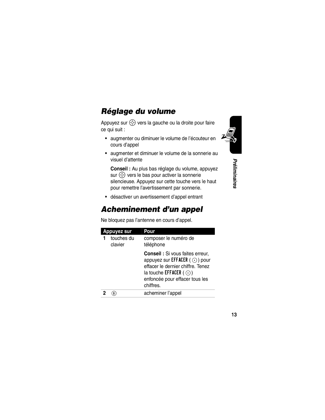 Motorola C341 manual Réglage du volume, Acheminement d’un appel, Appuyez sur Pour 