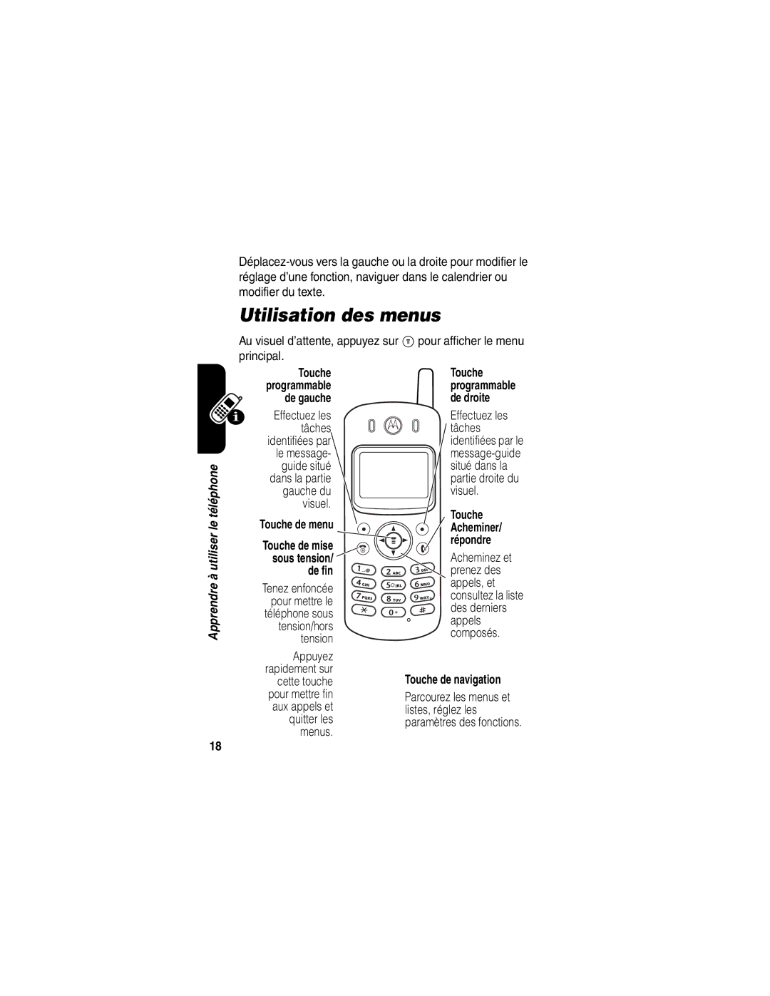 Motorola C341 manual Utilisation des menus, Touche de navigation 