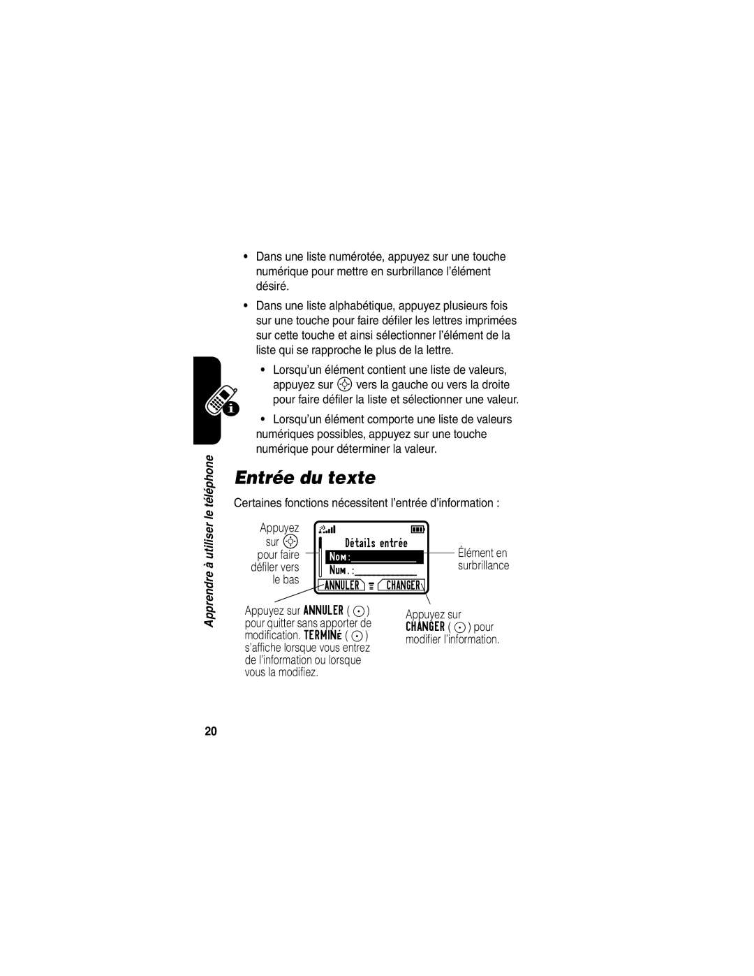 Motorola C341 manual Entrée du texte 