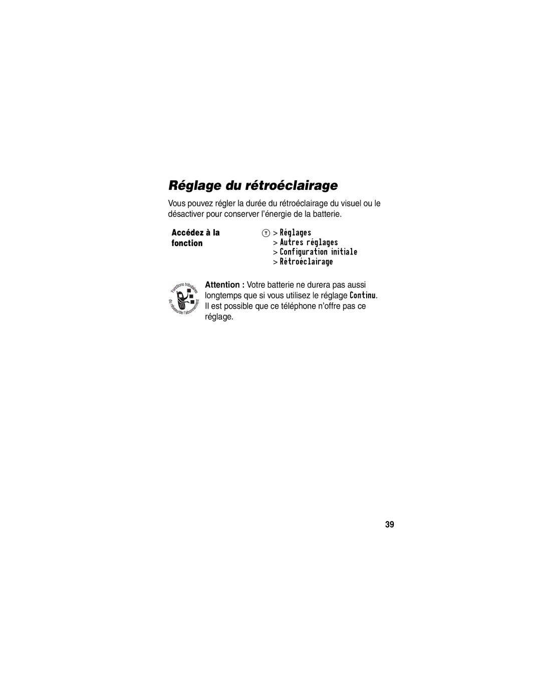 Motorola C341 manual Réglage du rétroéclairage 