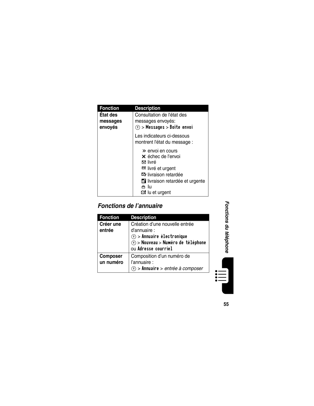 Motorola C341 manual Fonctions de l’annuaire 