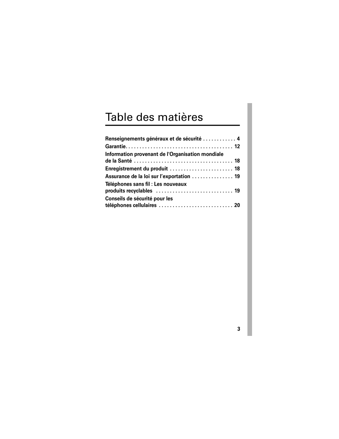 Motorola C341 manual Table des matières 