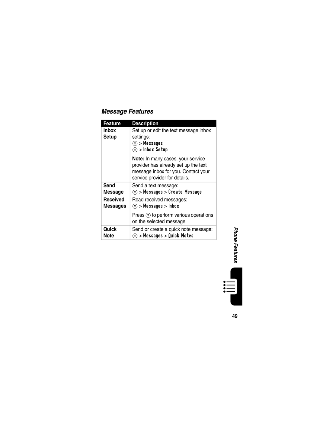 Motorola C341 manual Message Features 