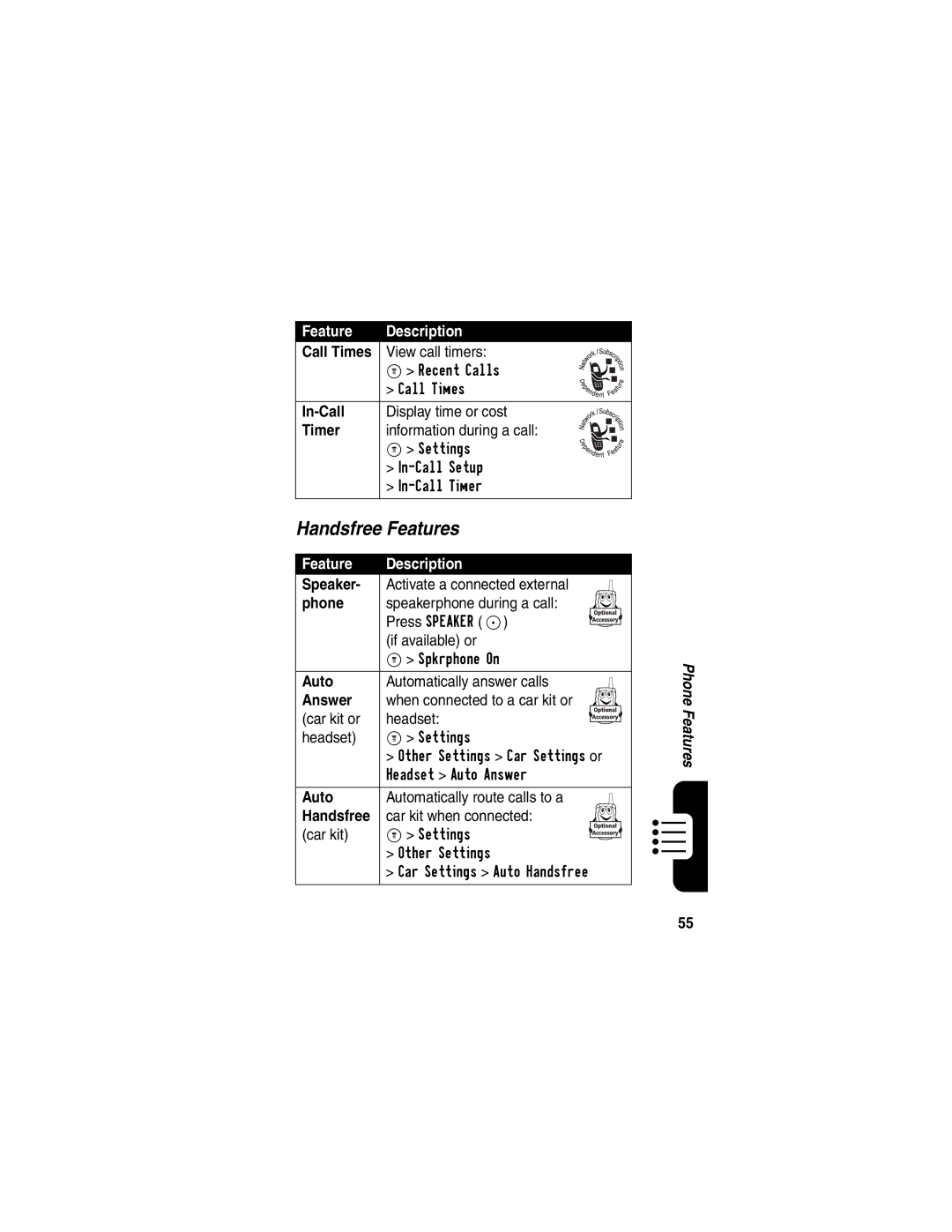 Motorola C341 manual Handsfree Features 