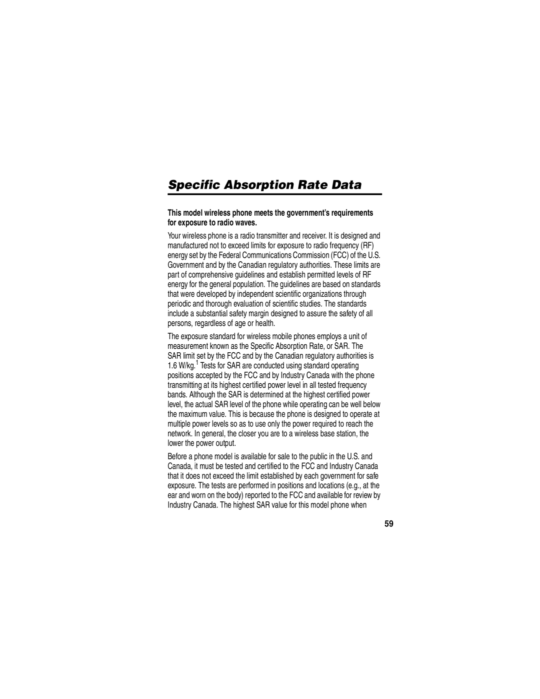 Motorola C341 manual Specific Absorption Rate Data 