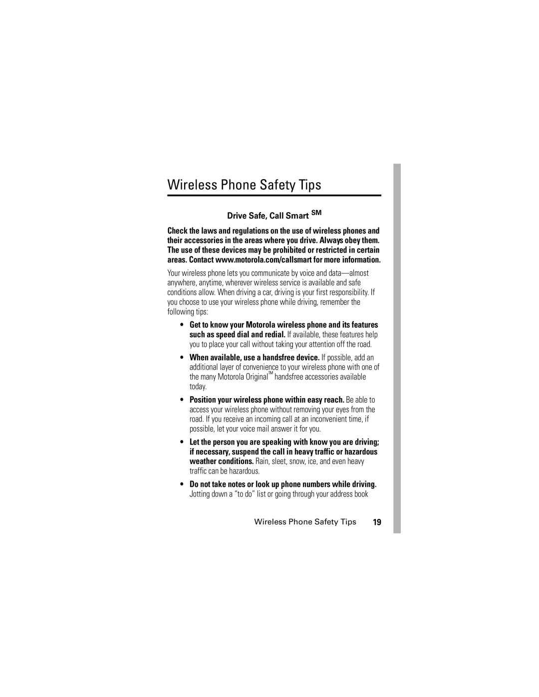 Motorola C341 manual Wireless Phone Safety Tips 