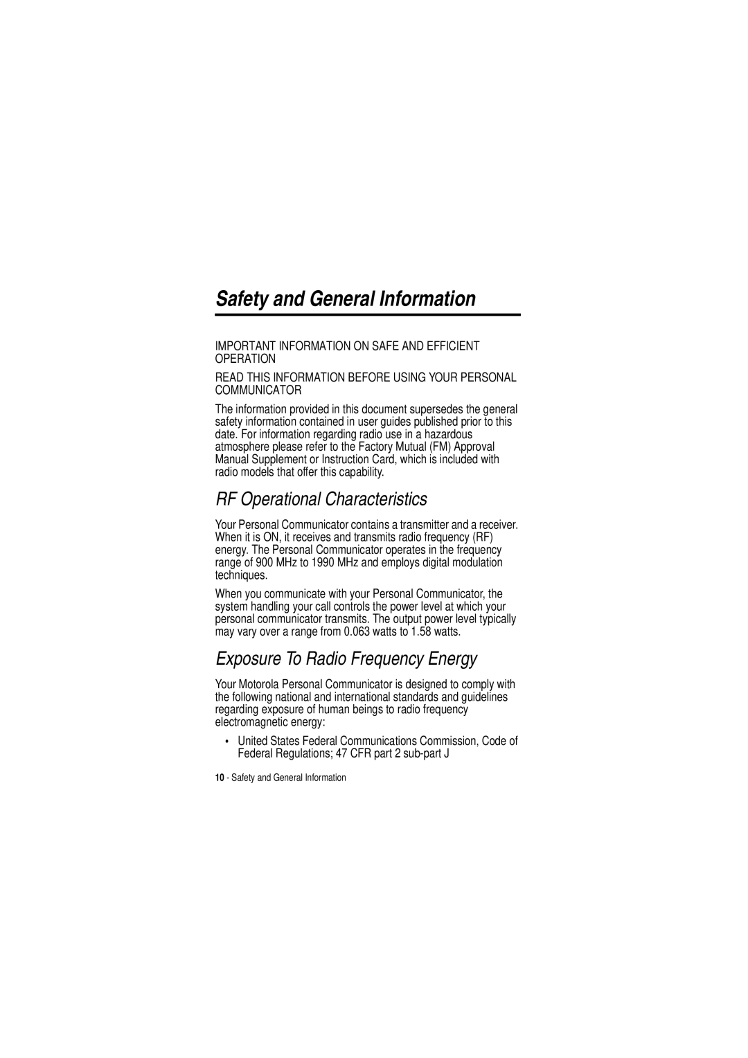 Motorola C350 manual Safety and General Information, RF Operational Characteristics 