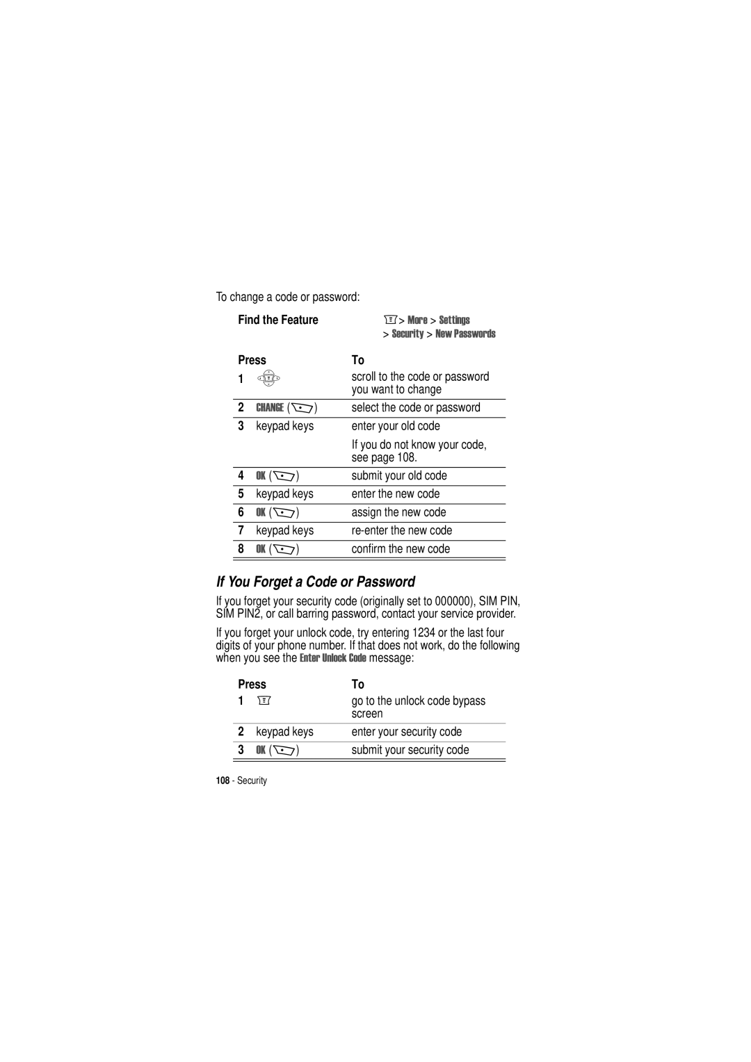 Motorola C350 manual If You Forget a Code or Password 