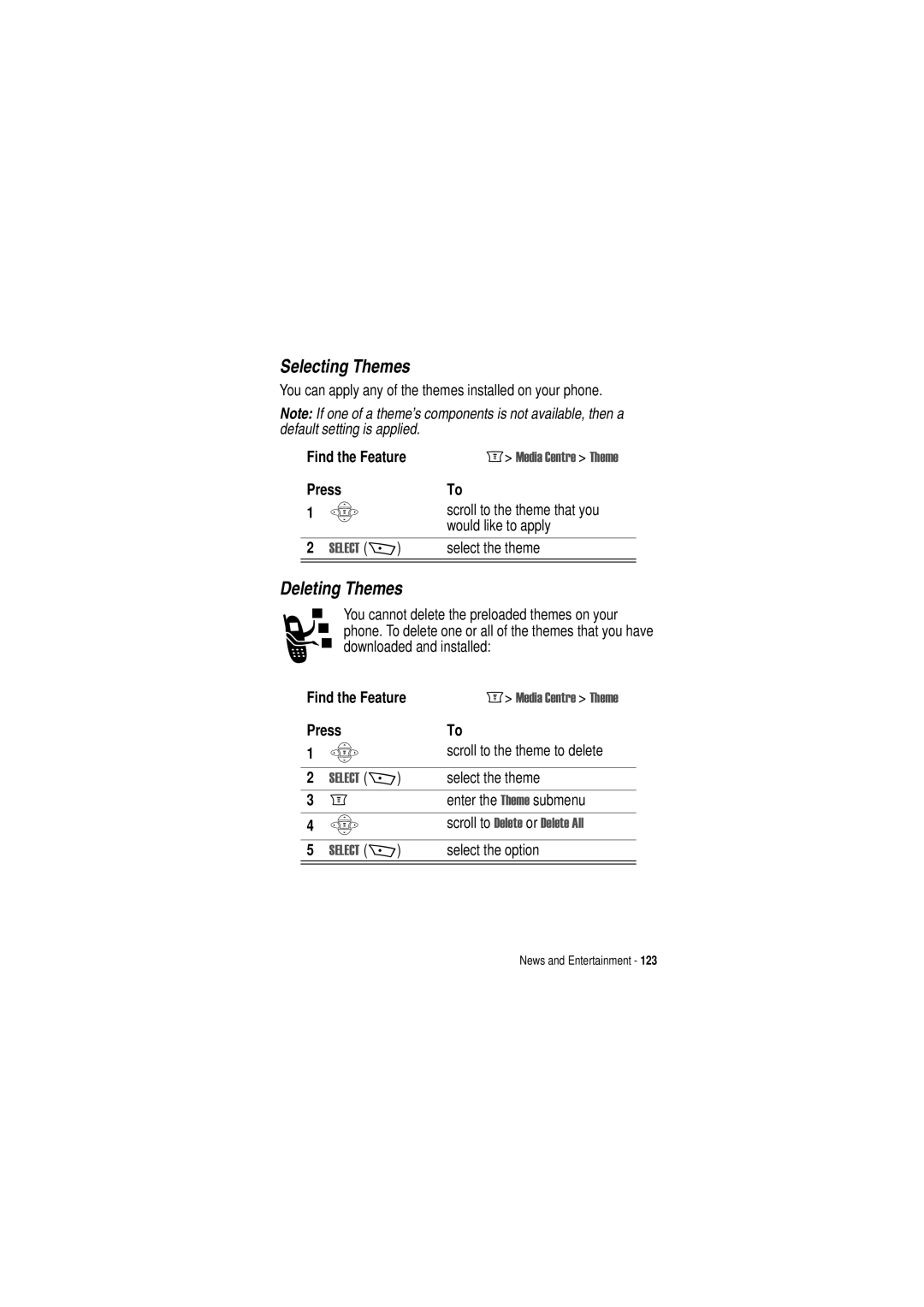 Motorola C350 manual Selecting Themes, Deleting Themes 