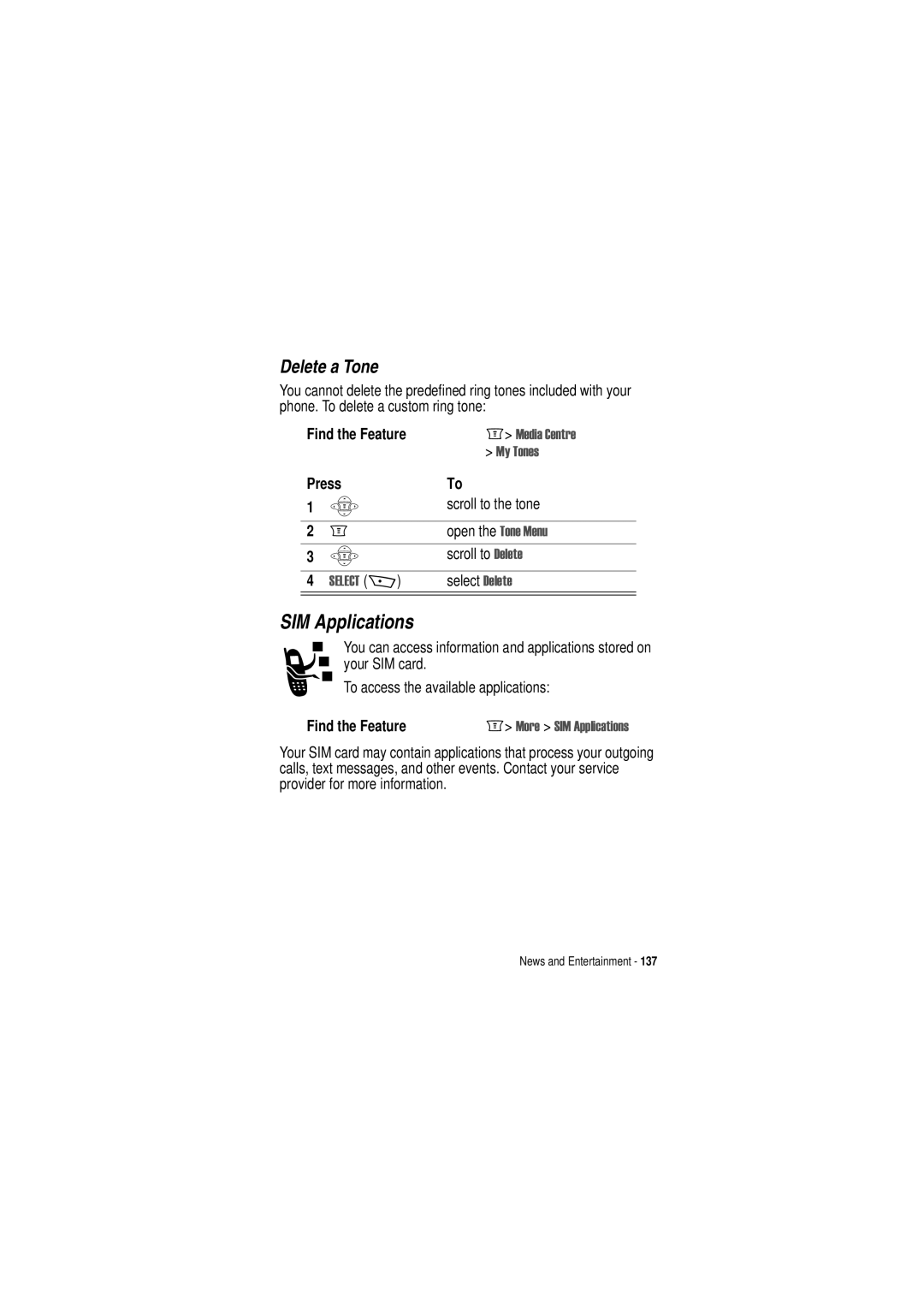 Motorola C350 manual SIM Applications, Delete a Tone 