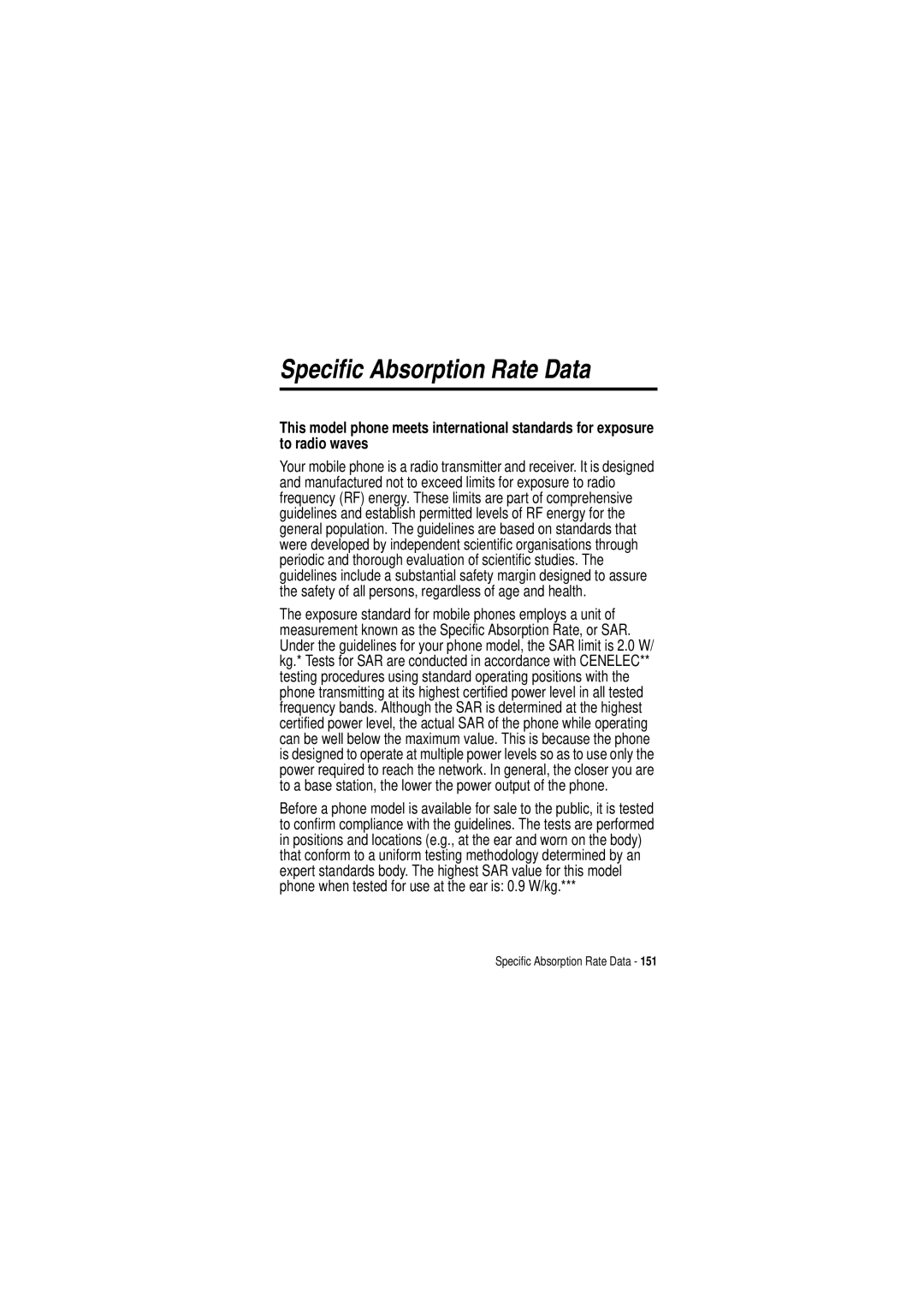 Motorola C350 manual Specific Absorption Rate Data 