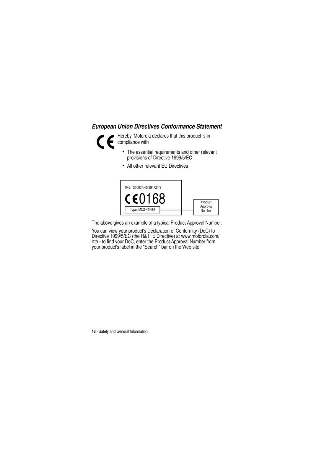 Motorola C350 manual European Union Directives Conformance Statement, All other relevant EU Directives 