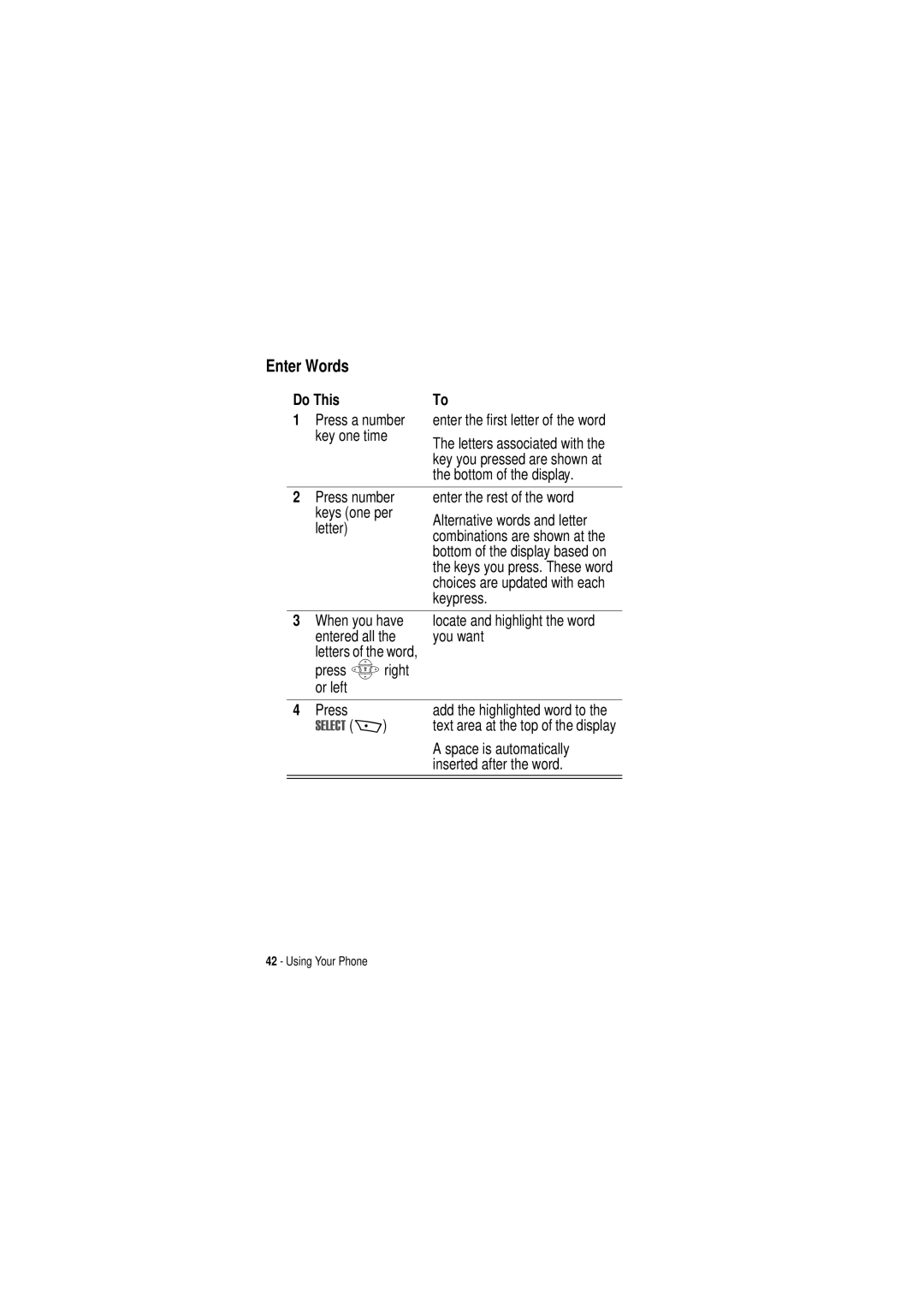 Motorola C350 manual Enter Words 