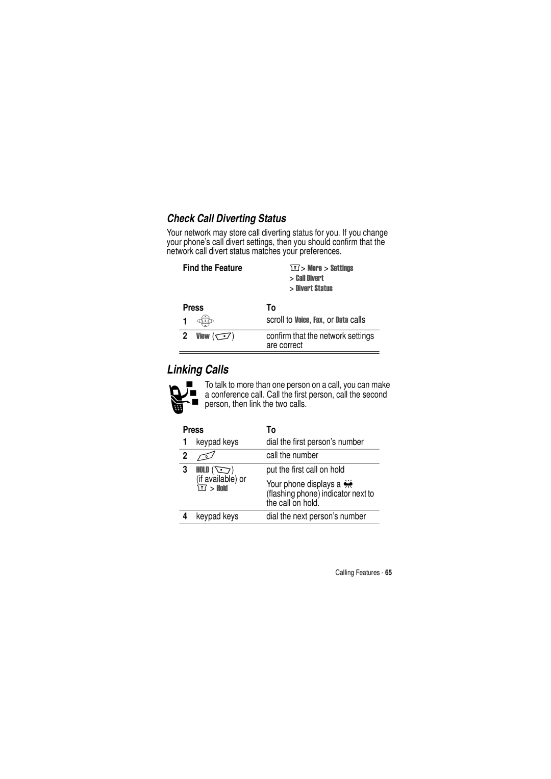 Motorola C350 manual Linking Calls, Check Call Diverting Status, 9LHZ, +2/ +, +Rog 