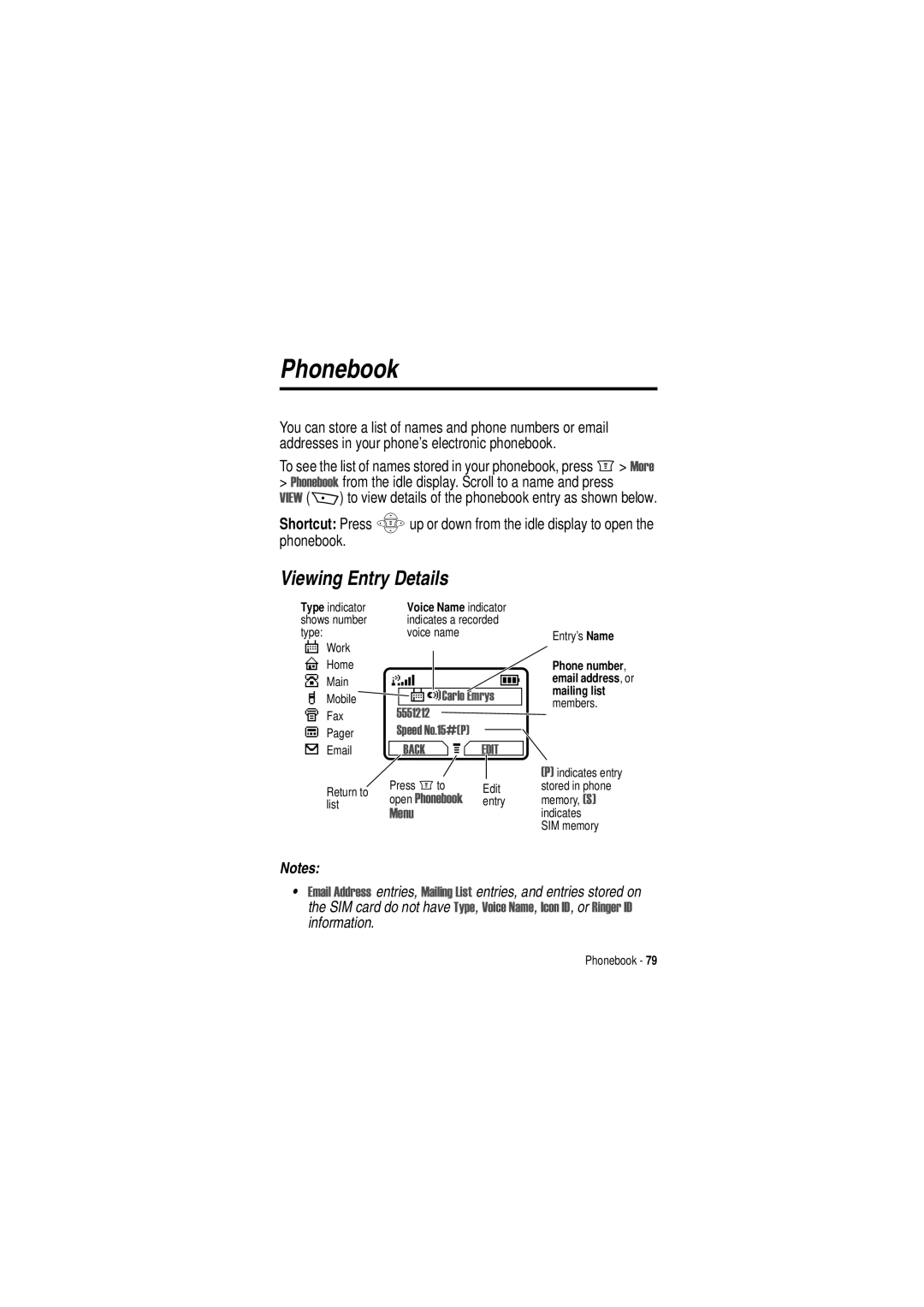 Motorola C350 manual Phonebook, Viewing Entry Details, 0HQX 