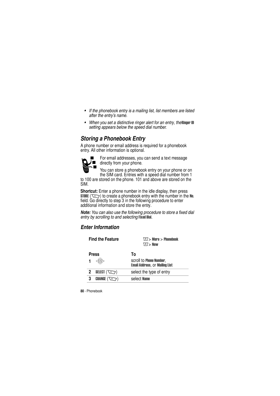 Motorola C350 manual Storing a Phonebook Entry, Enter Information, 1HZ, Scroll to 3KRQH 1XPEHU 