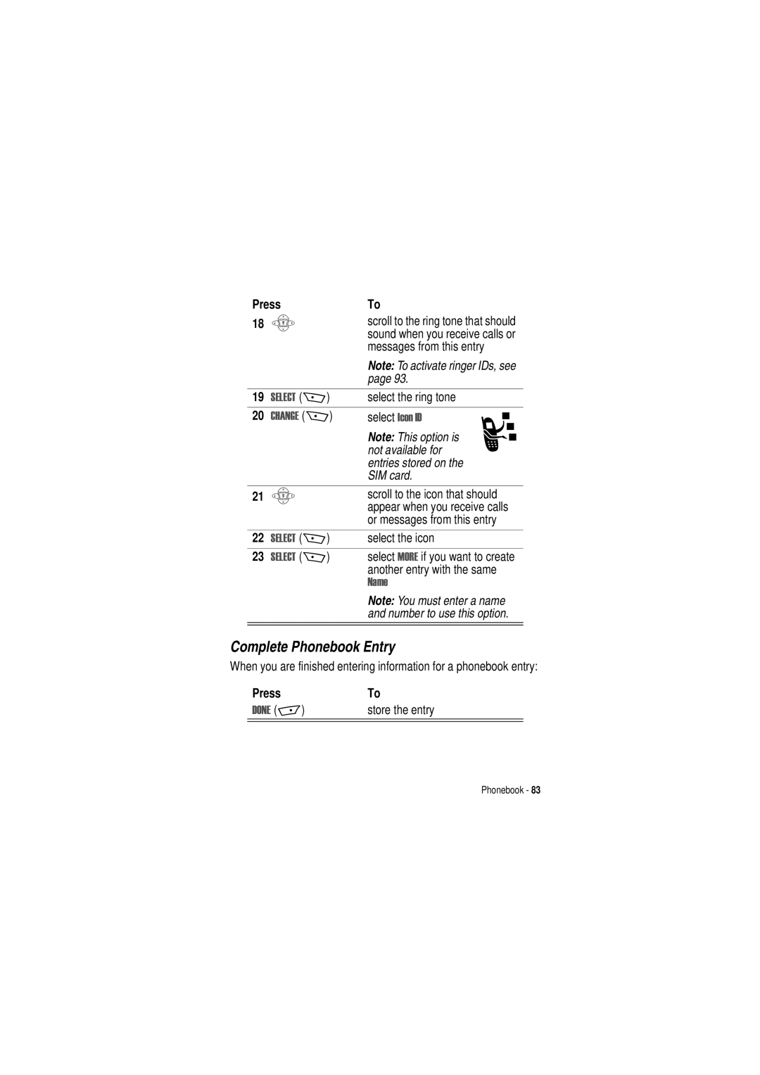 Motorola C350 manual Complete Phonebook Entry, 1DPH 