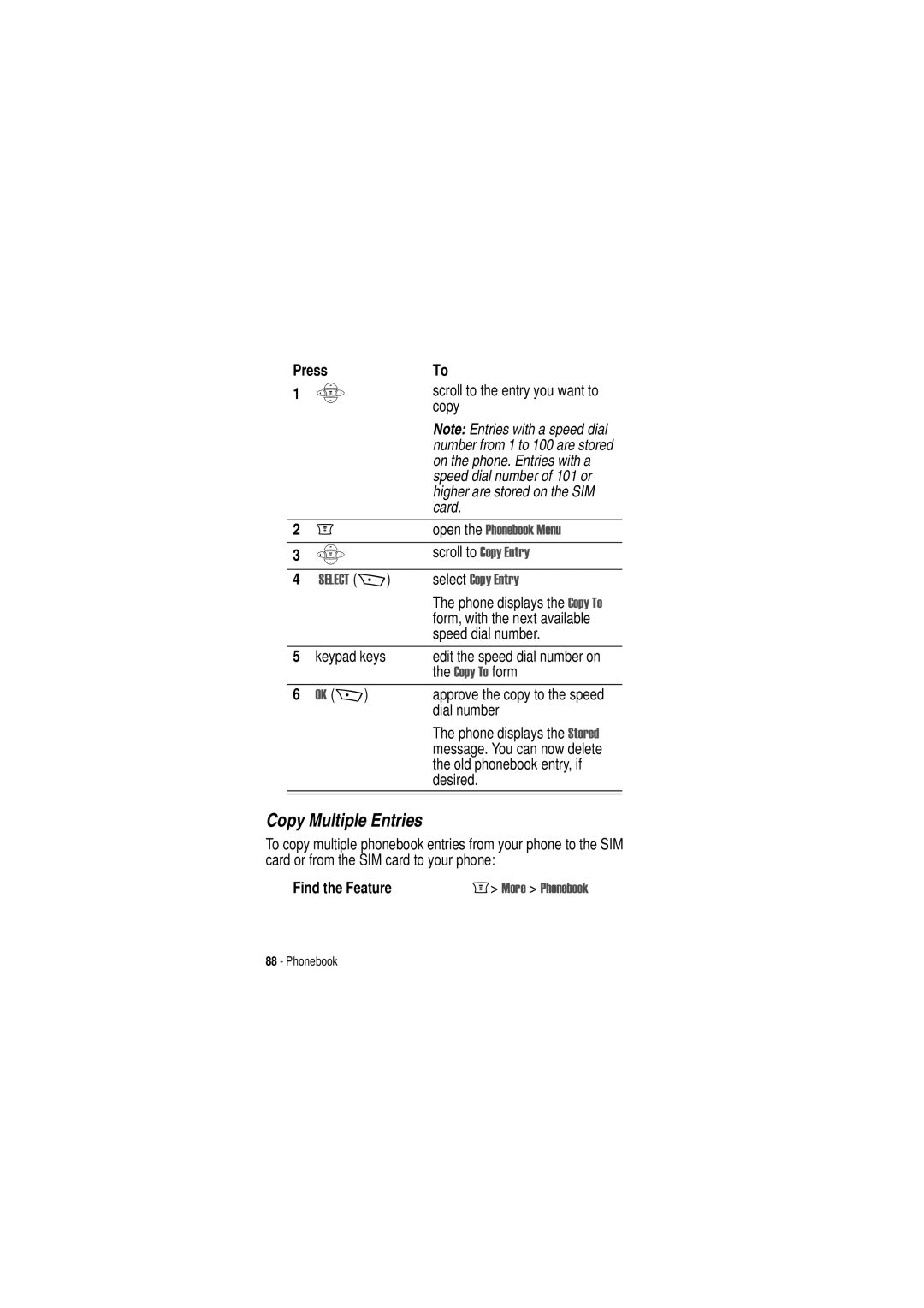 Motorola C350 manual Copy Multiple Entries, Select &RS\ QWU 