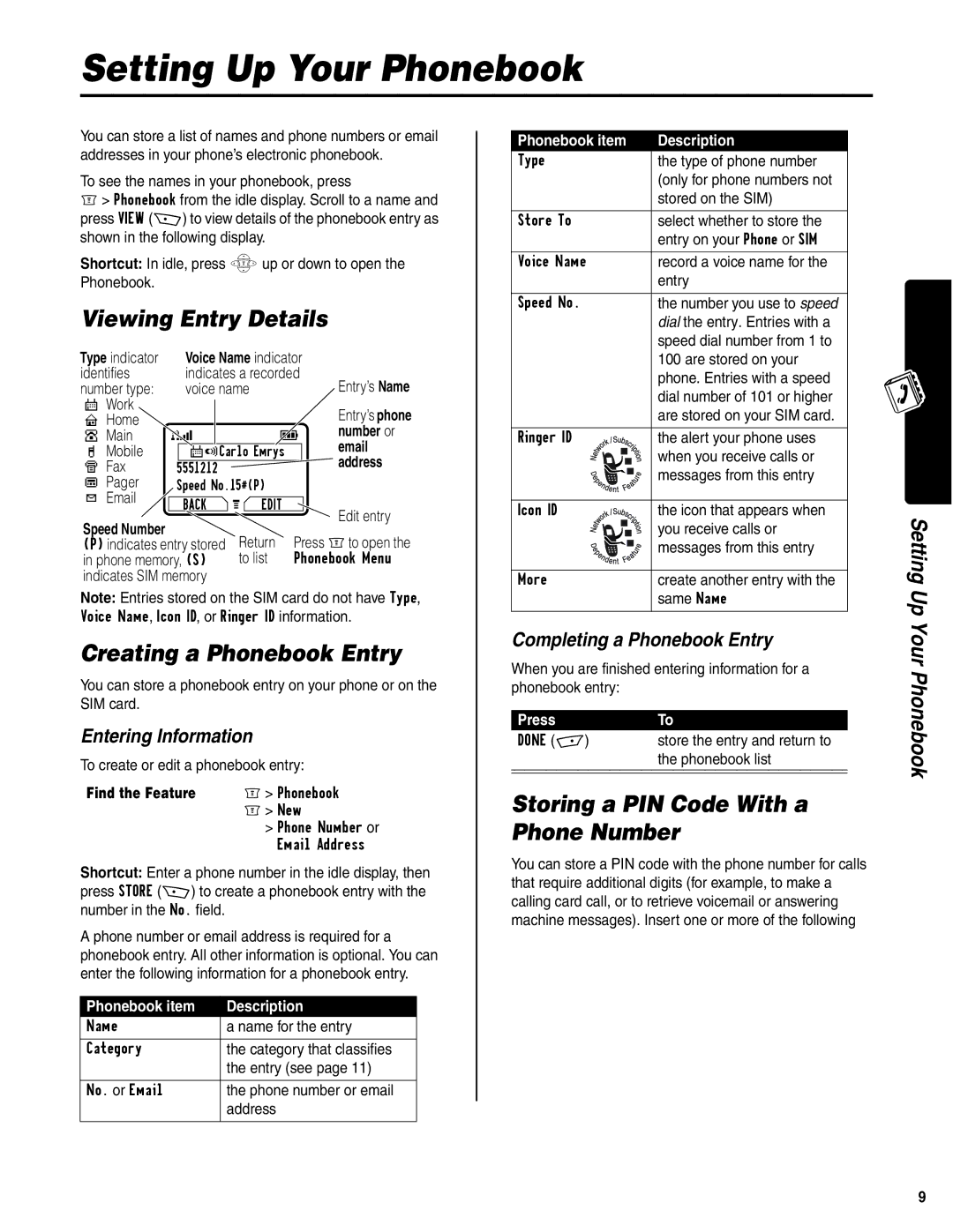 Motorola C350 manual Setting Up Your Phonebook, Viewing Entry Details, Creating a Phonebook Entry 