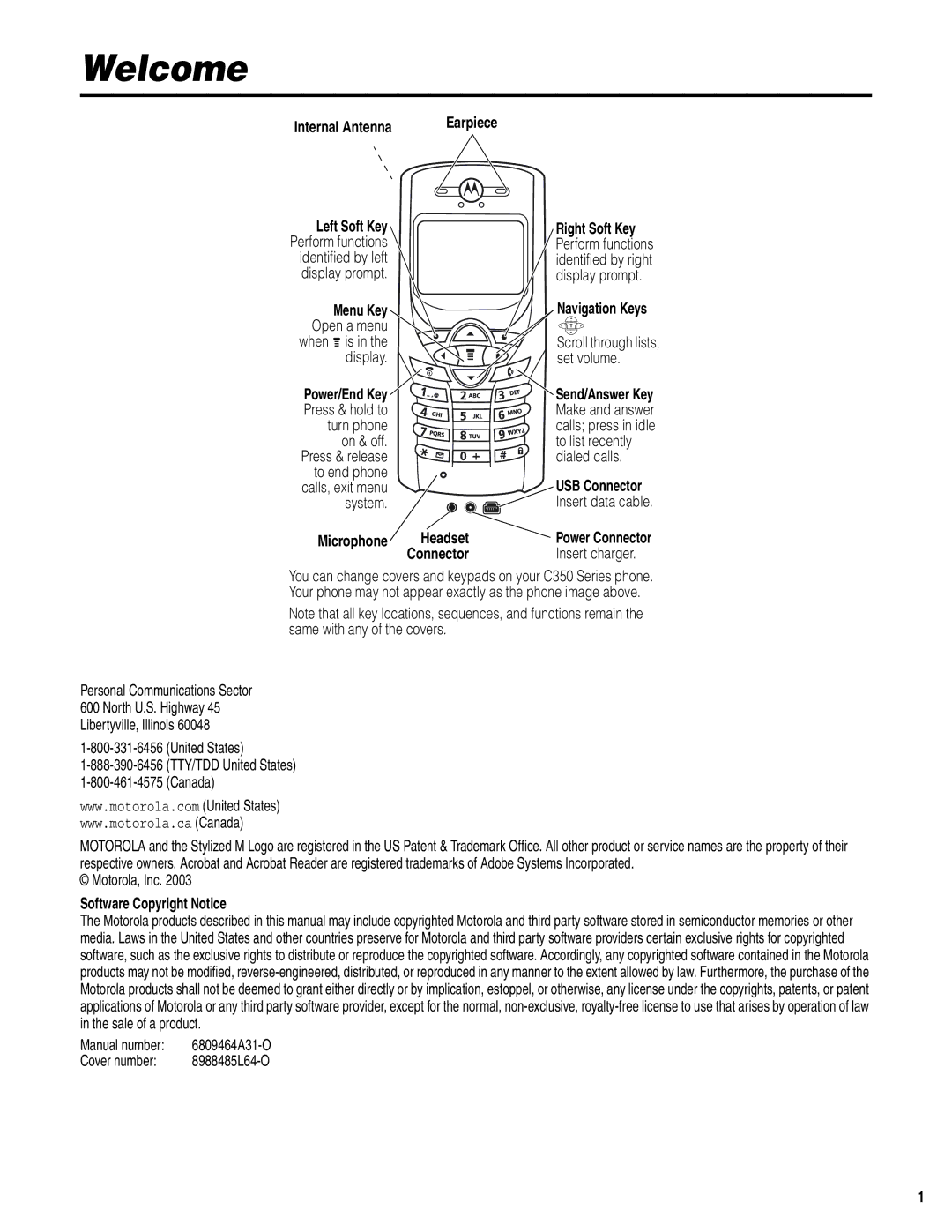 Motorola C350 manual Welcome 