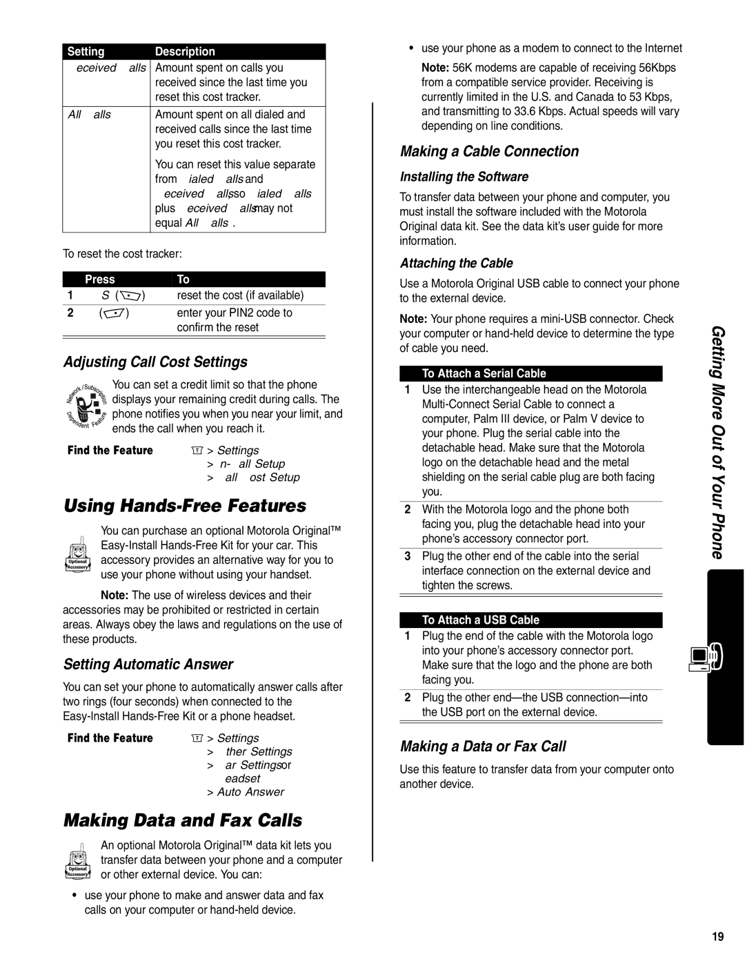 Motorola C350 manual Using Hands-Free Features, Making Data and Fax Calls 