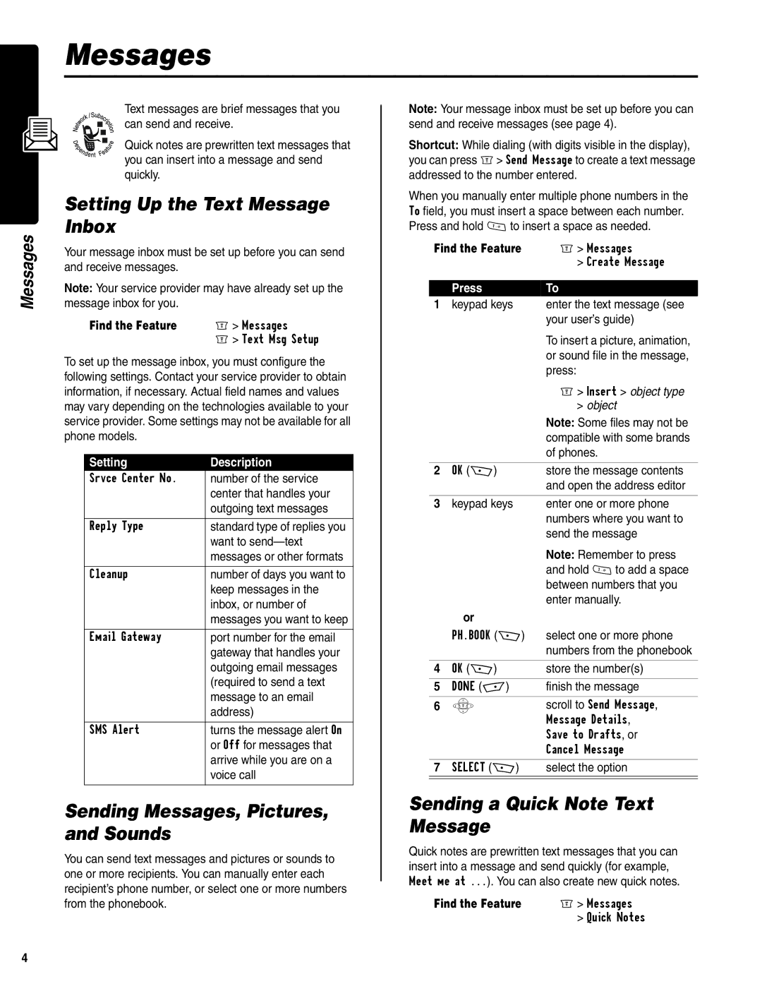 Motorola C350 manual Setting Up the Text Message Inbox, Sending Messages, Pictures, and Sounds 