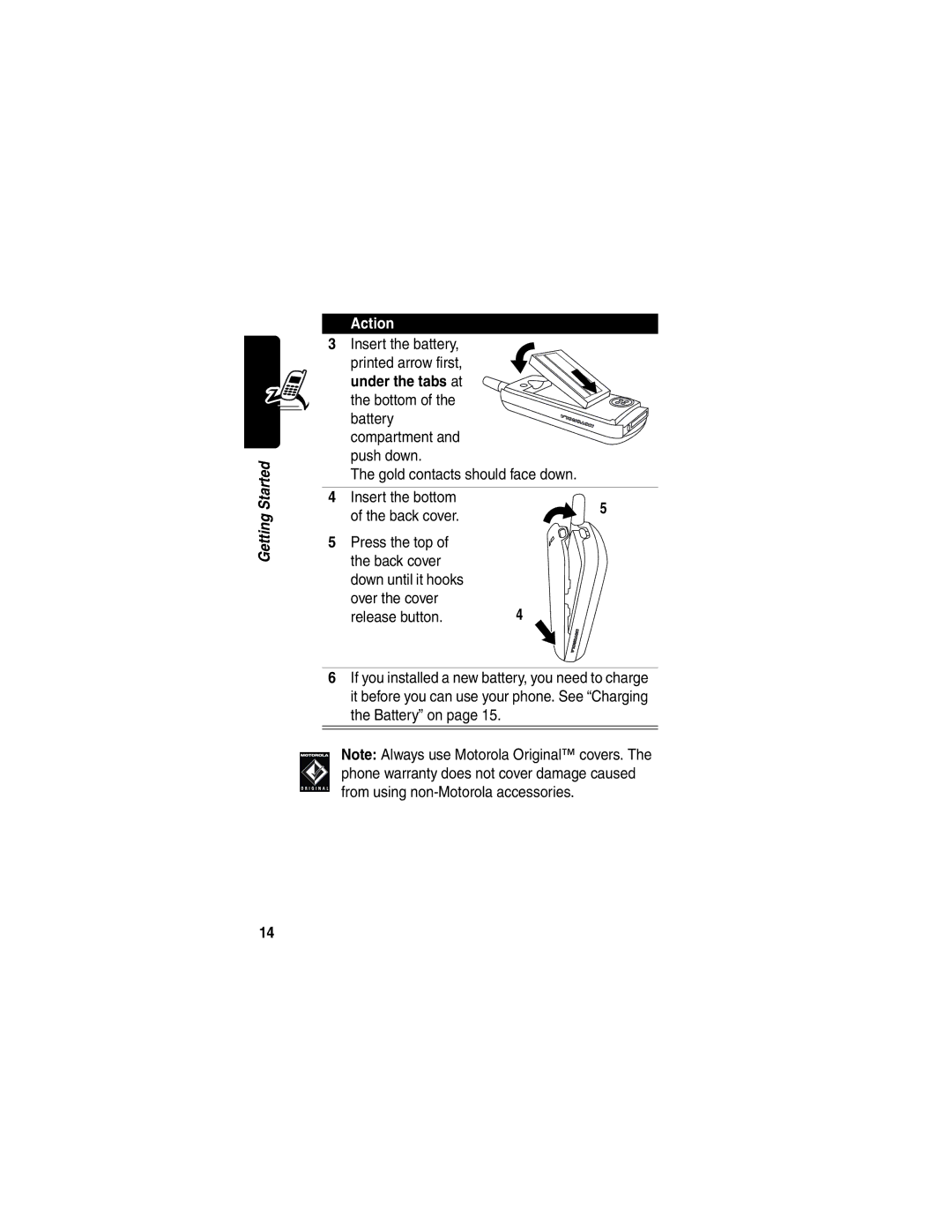 Motorola C353 manual Under the tabs at 