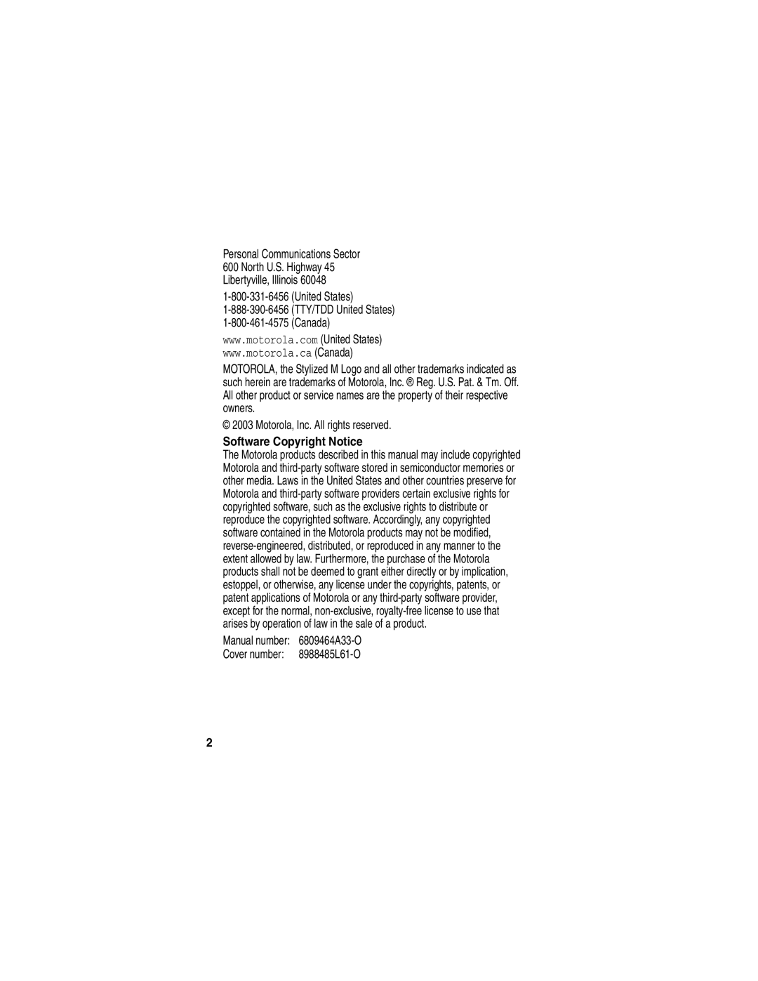 Motorola C353 manual United States, Motorola, Inc. All rights reserved, Software Copyright Notice 