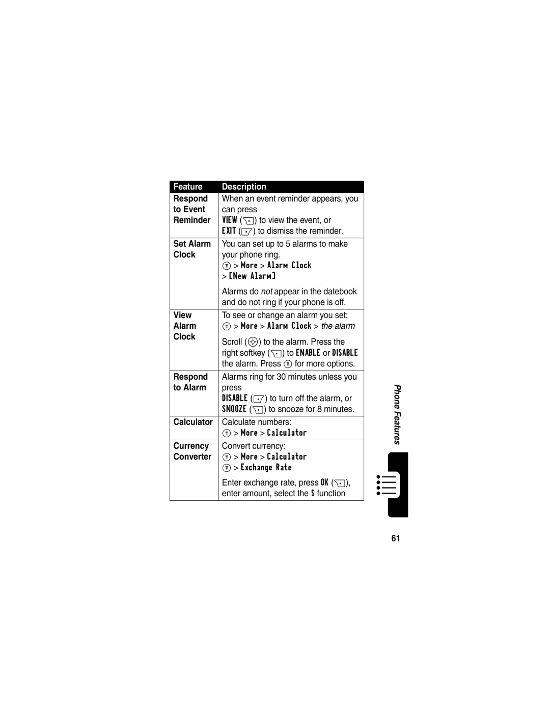 Motorola C353 manual Respond, To Event, Reminder, Set Alarm, Clock, To Alarm, Calculator, Currency, Converter 