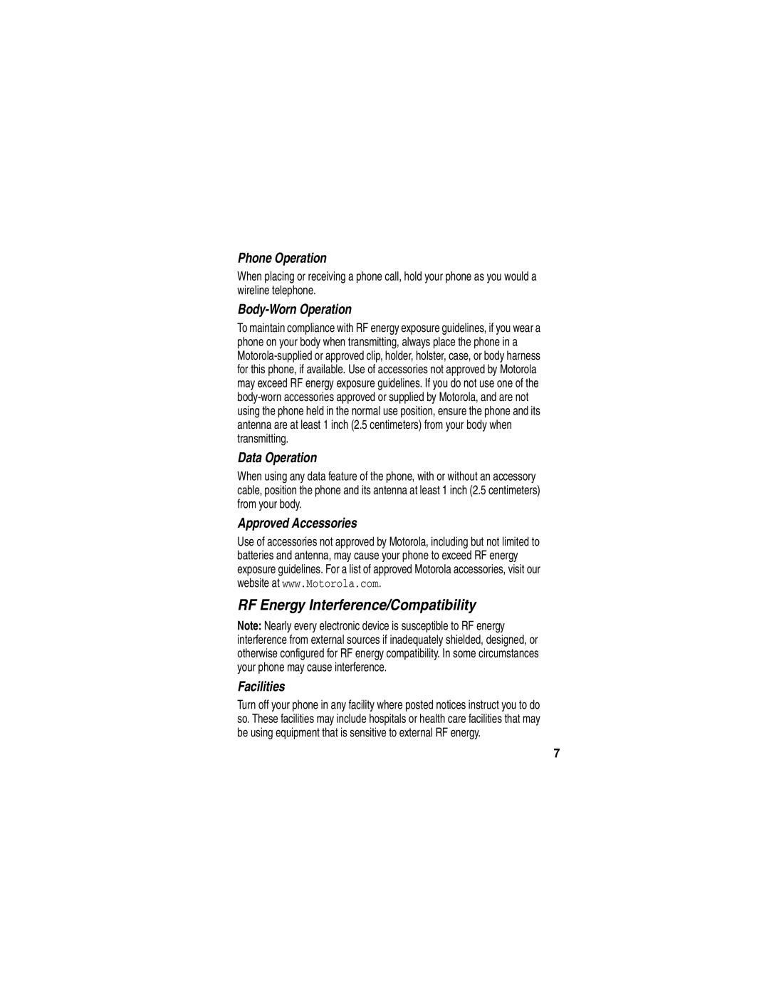 Motorola C353 manual RF Energy Interference/Compatibility 