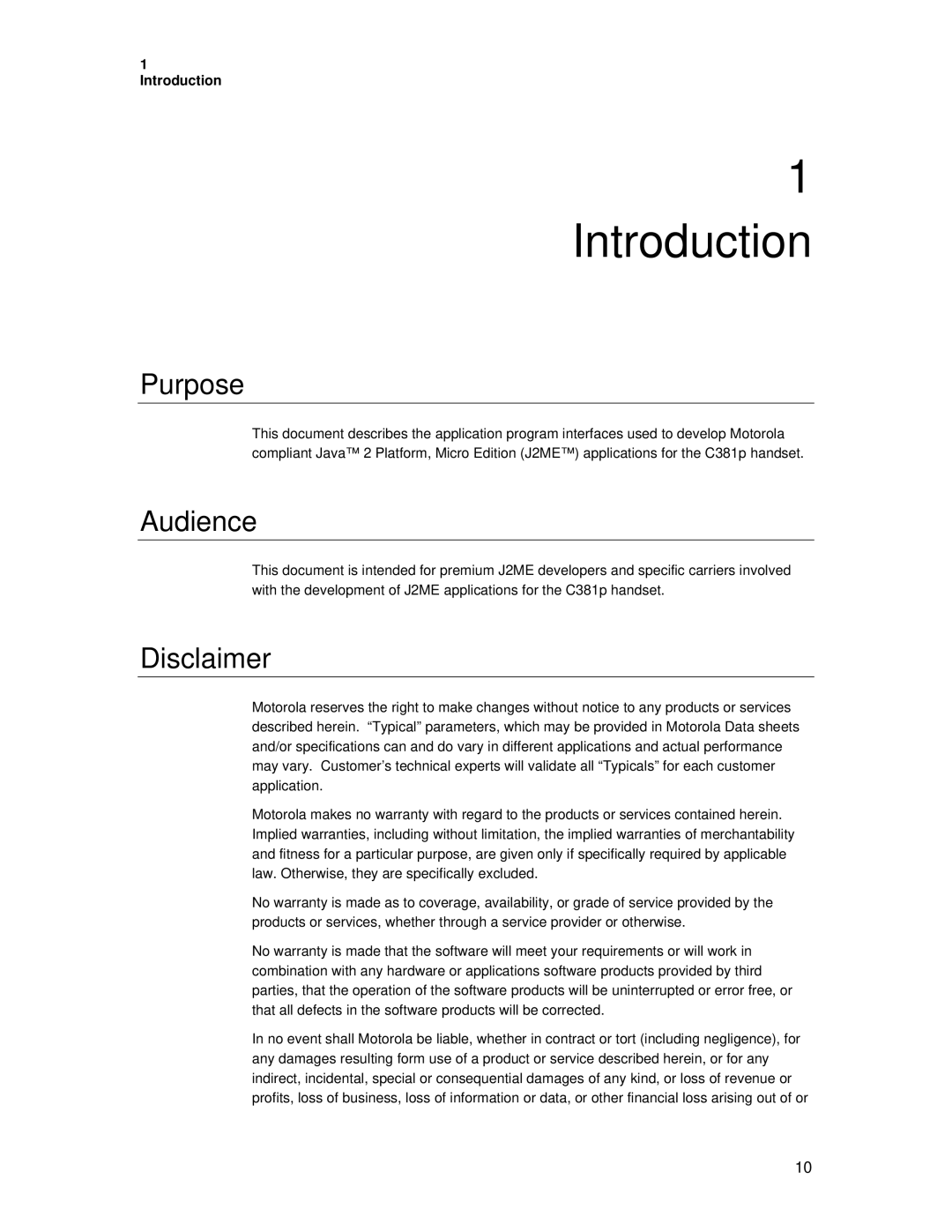 Motorola C381P technical manual Introduction, Purpose, Audience, Disclaimer 