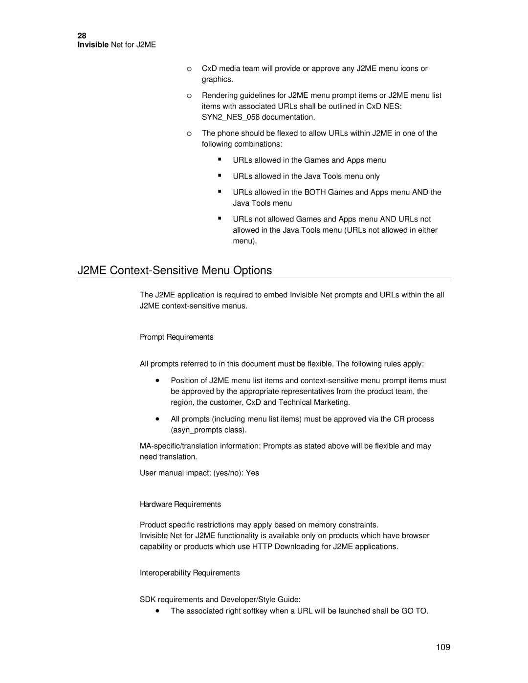 Motorola C381P technical manual J2ME Context-Sensitive Menu Options 