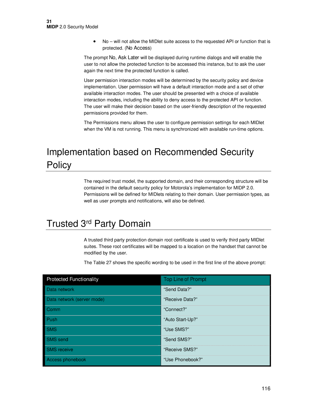 Motorola C381P Implementation based on Recommended Security Policy, Trusted 3rd Party Domain, Top Line of Prompt 