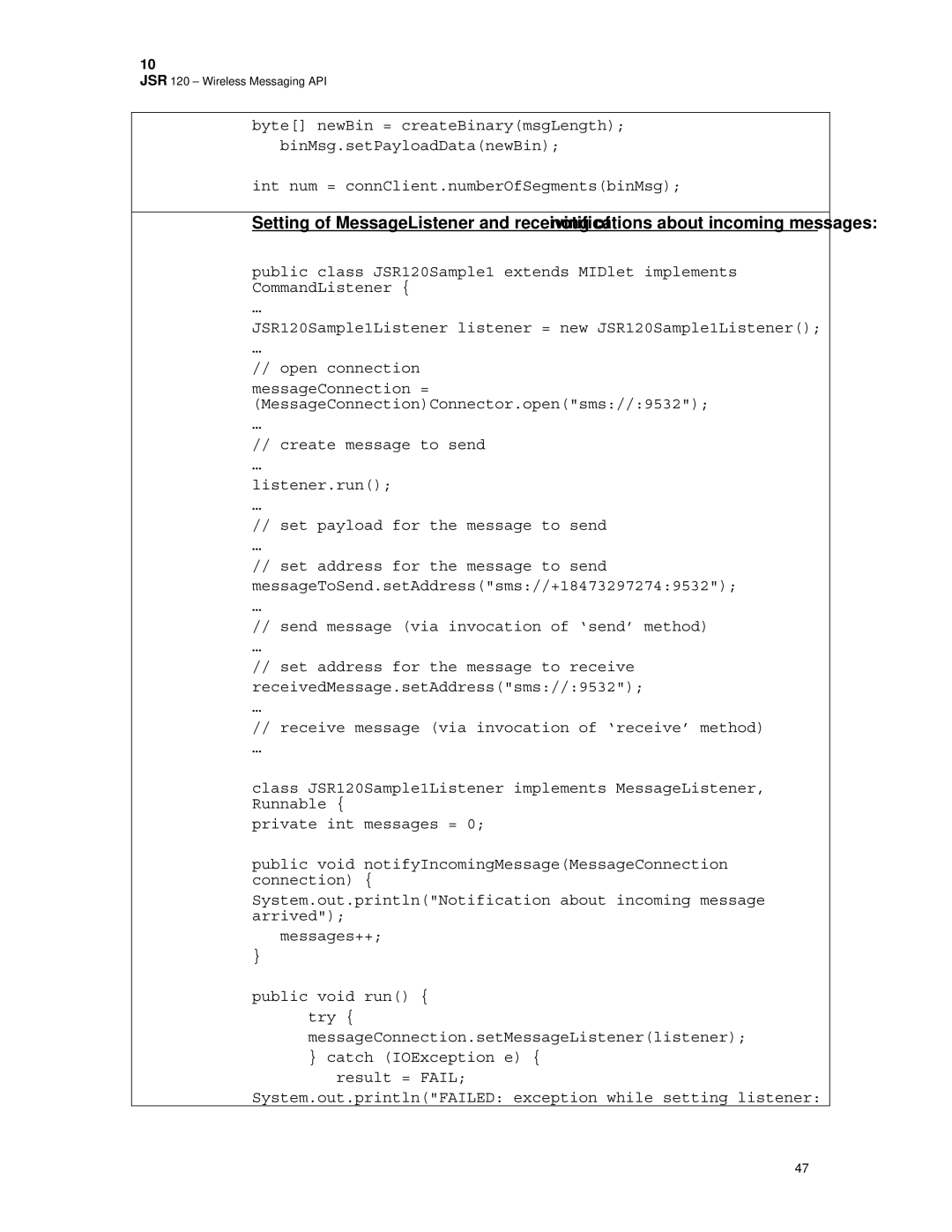 Motorola C381P technical manual JSR 120 Wireless Messaging API 