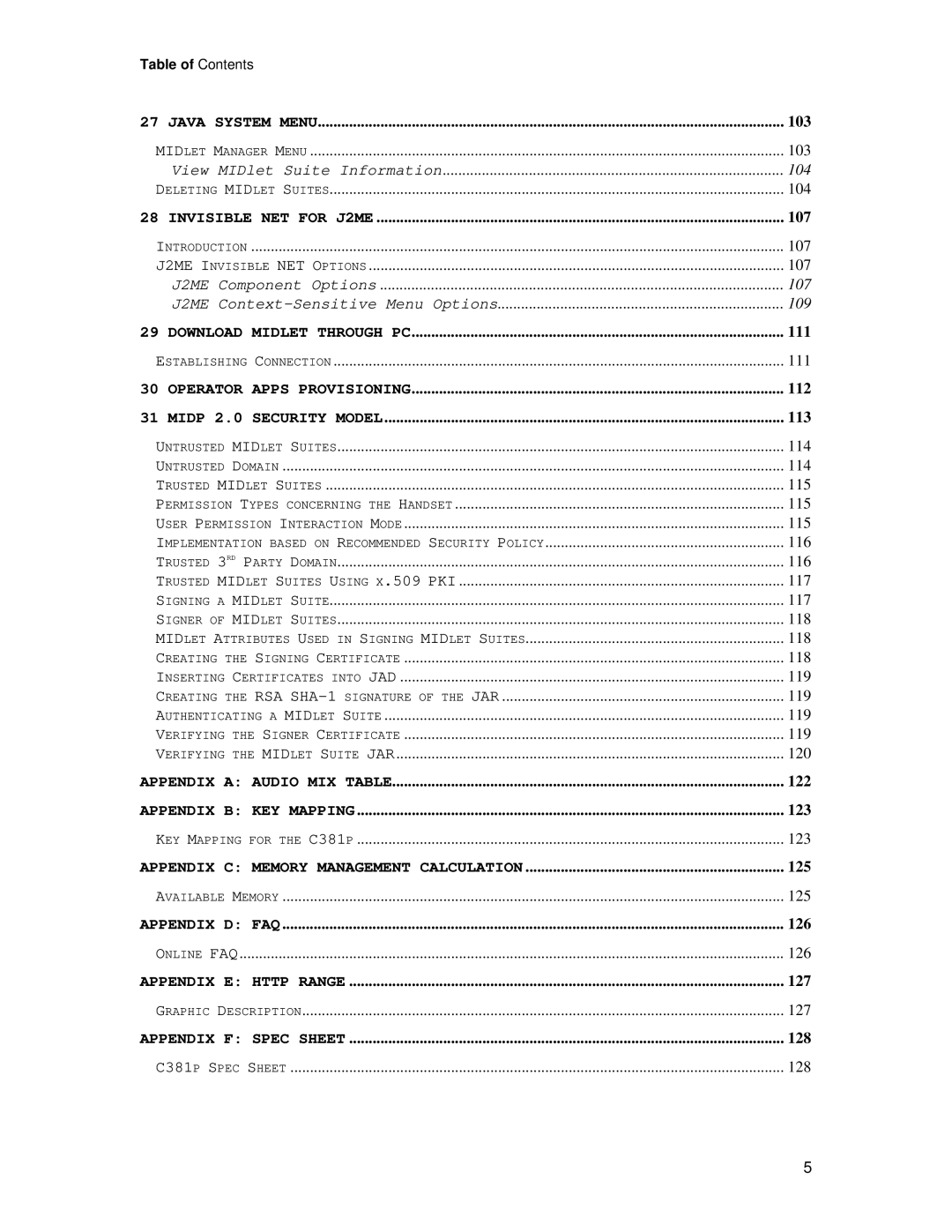 Motorola C381P technical manual Java System Menu 