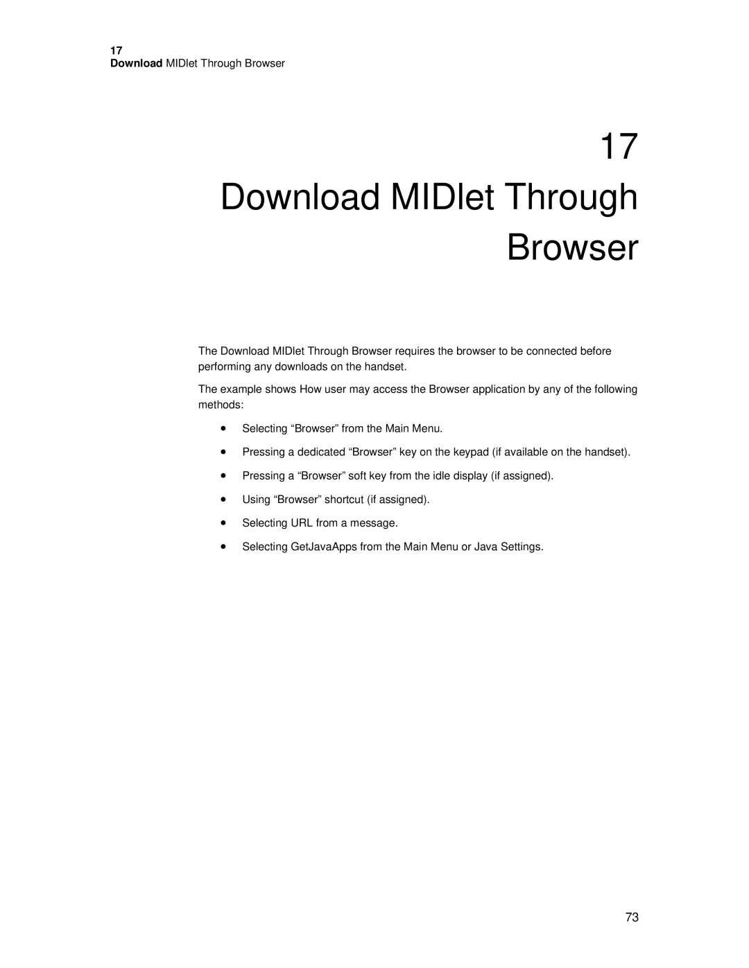 Motorola C381P technical manual Download MIDlet Through Browser 