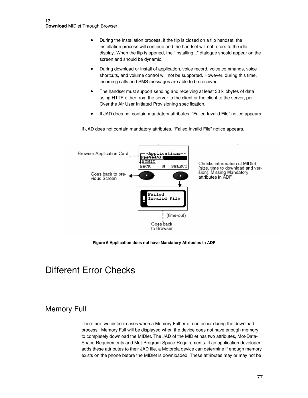 Motorola C381P technical manual Different Error Checks, Memory Full 