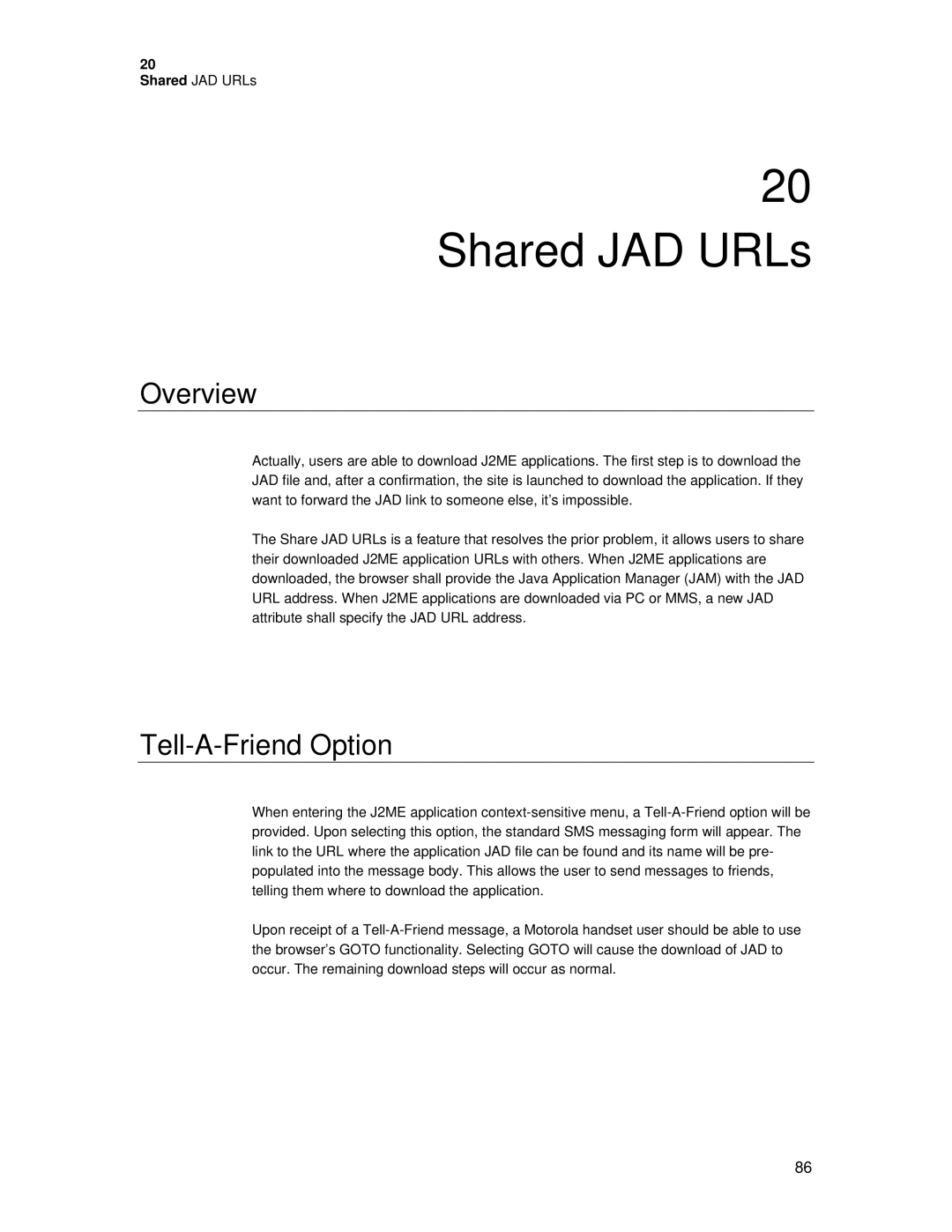 Motorola C381P technical manual Shared JAD URLs, Overview, Tell-A-Friend Option 