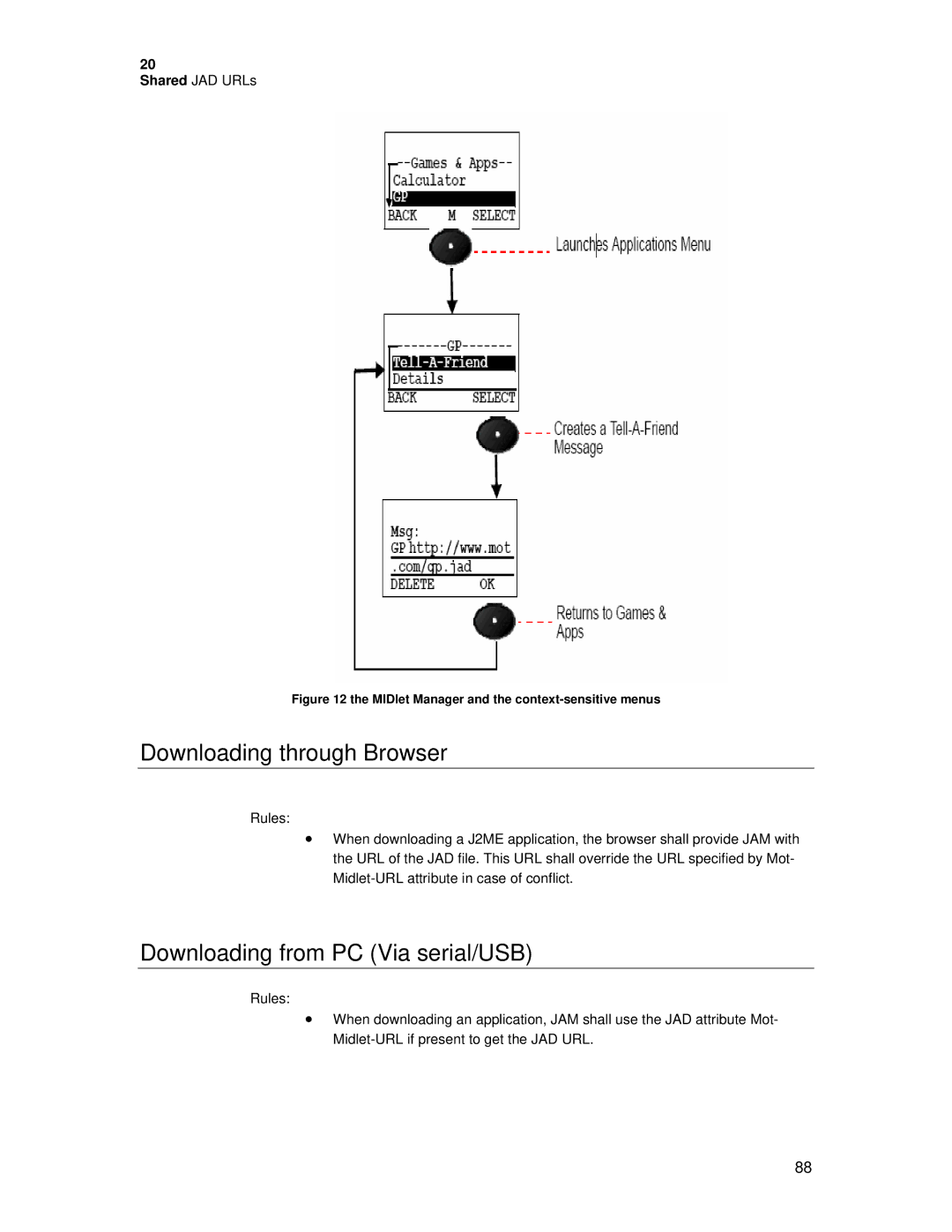 Motorola C381P technical manual Downloading through Browser, Downloading from PC Via serial/USB 