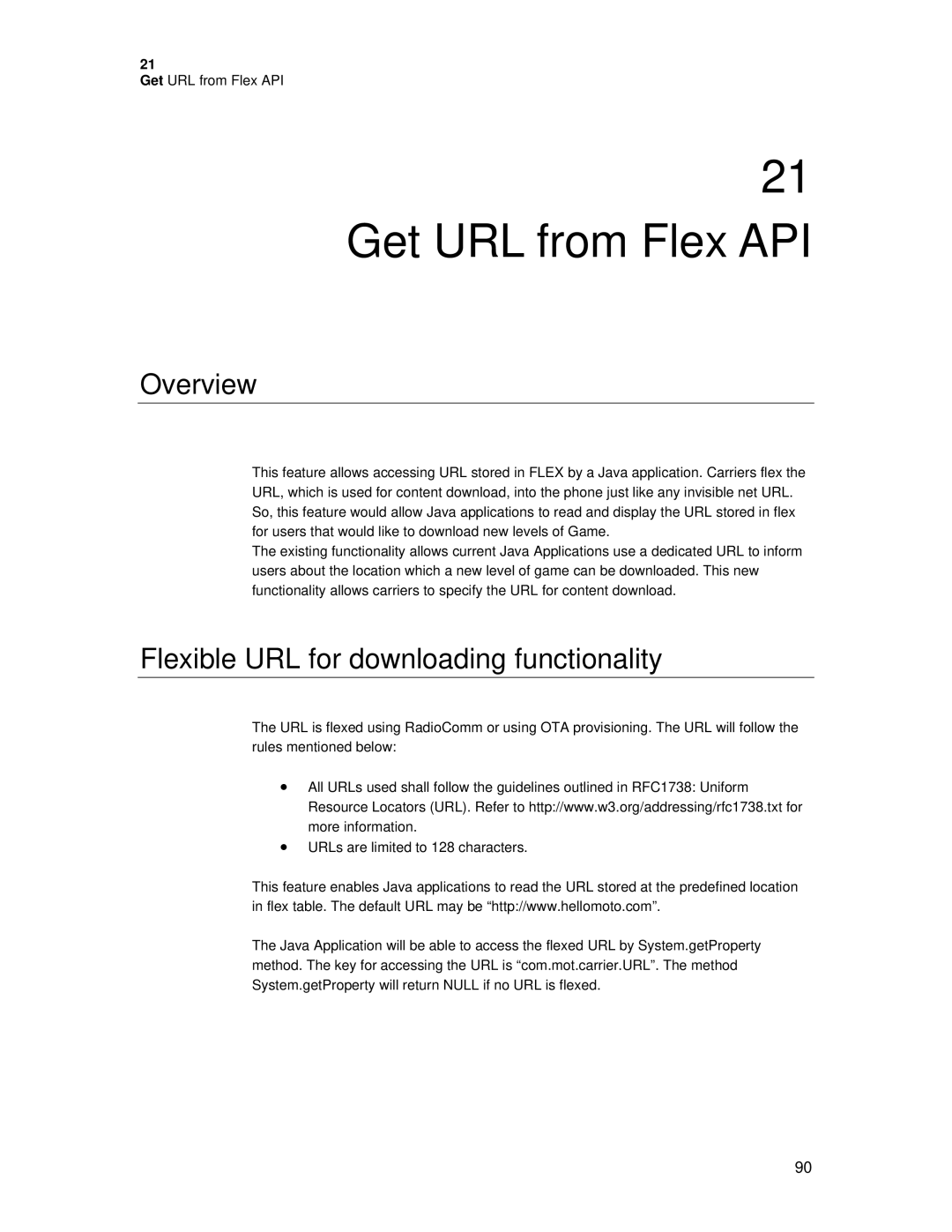 Motorola C381P technical manual Get URL from Flex API, Flexible URL for downloading functionality 