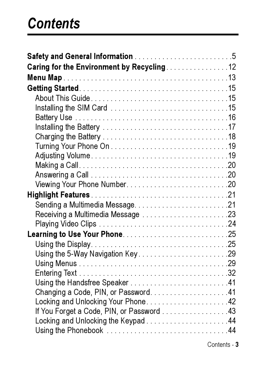 Motorola C390 manual Contents 