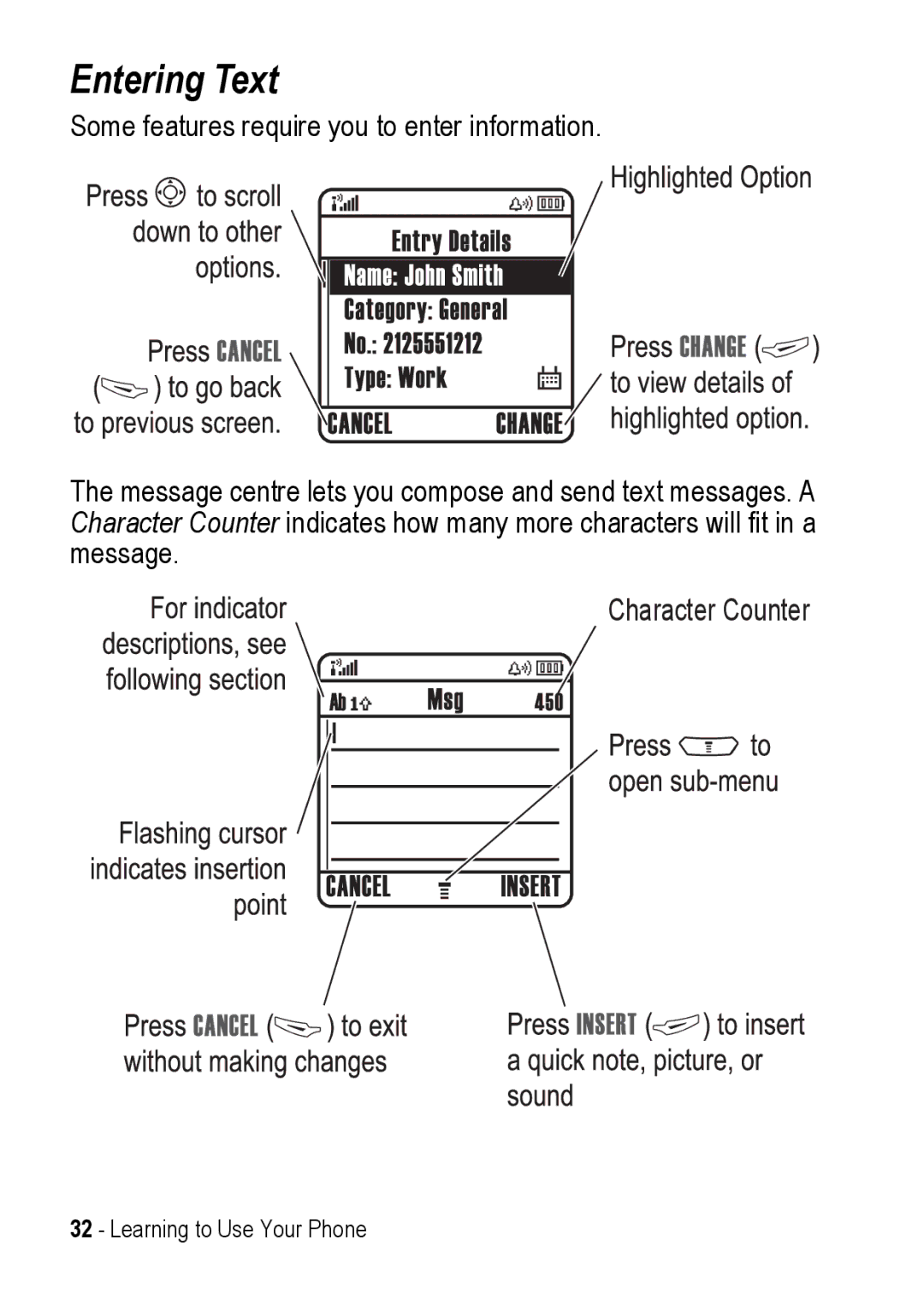 Motorola C390 manual Entering Text 