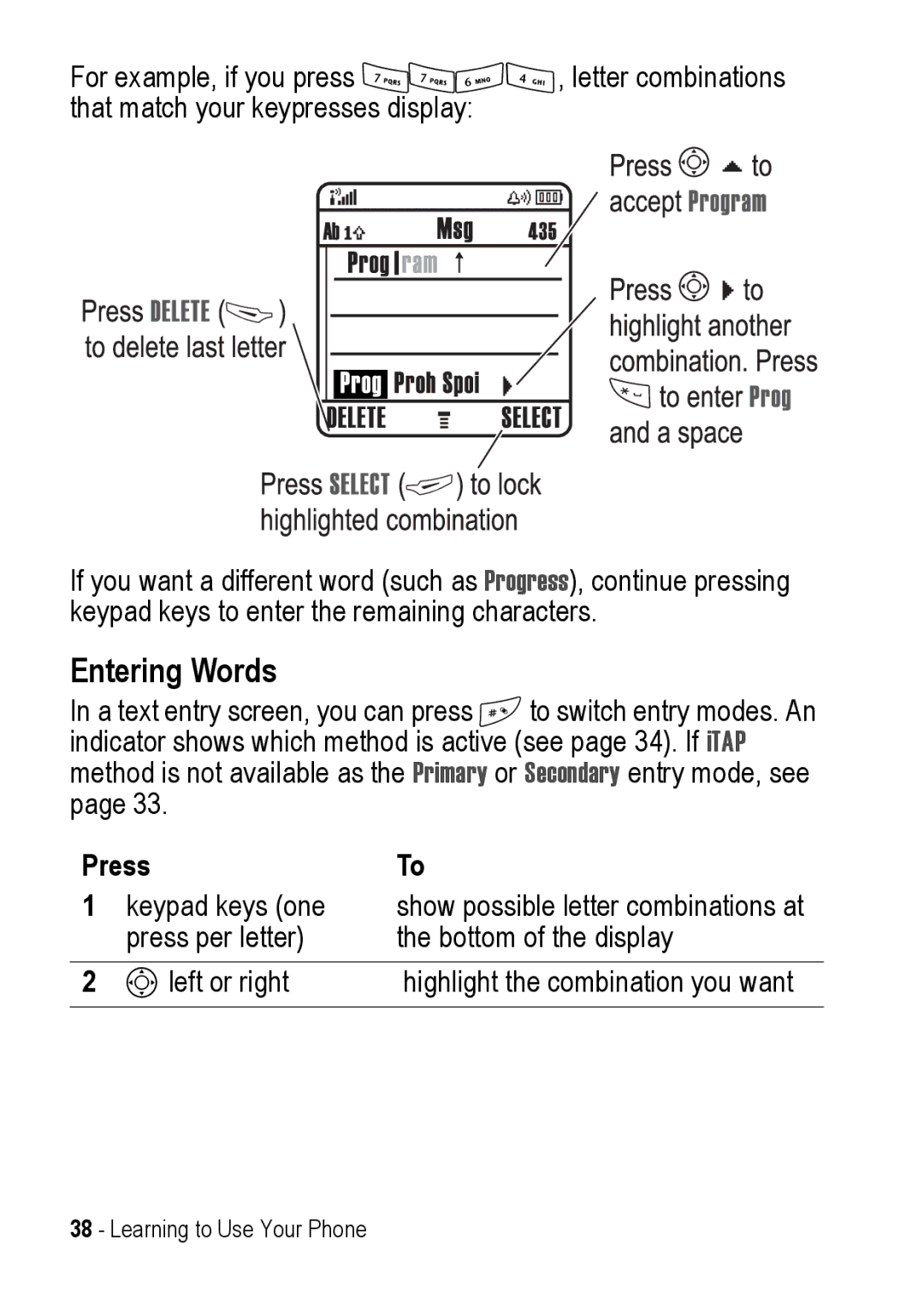 Motorola C390 manual Entering Words 