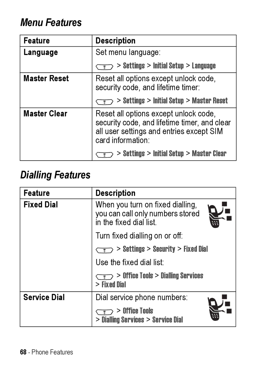 Motorola C390 manual Menu Features, Dialling Features 