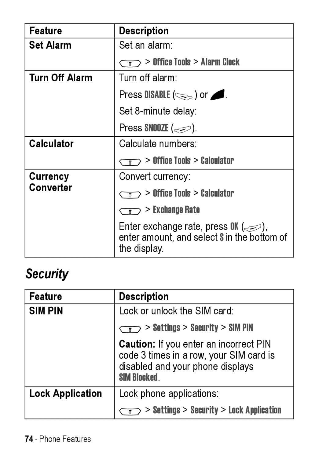 Motorola C390 manual Security 