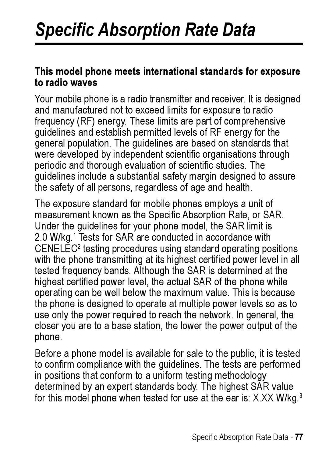 Motorola C390 manual Specific Absorption Rate Data 